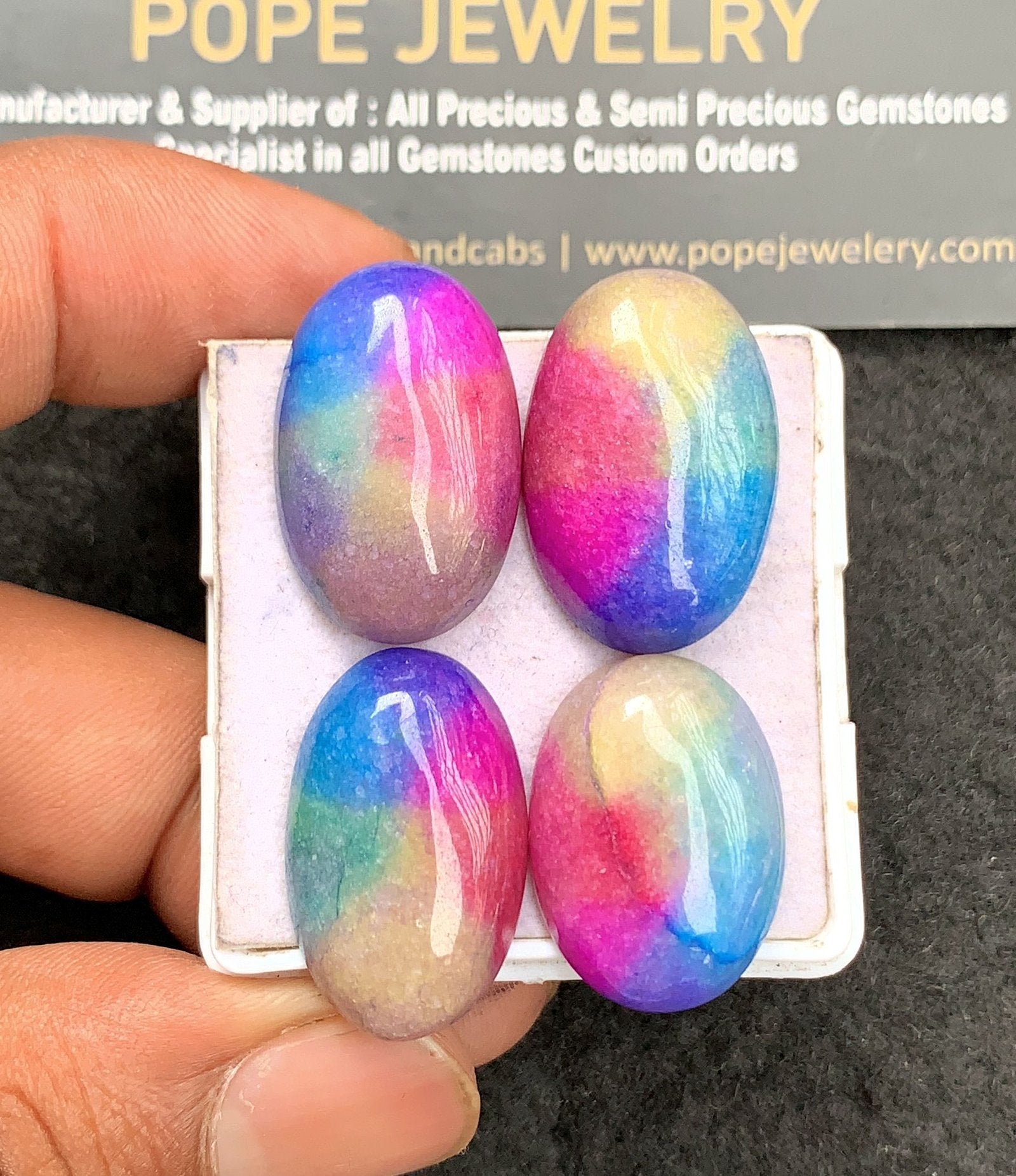 Natural Multi Color Agate Gemstone Smooth Oval Shape Cabochon High Quality Loose Gemstones For Jewelry Making 22-24 MM Size 4 Pcs V3512