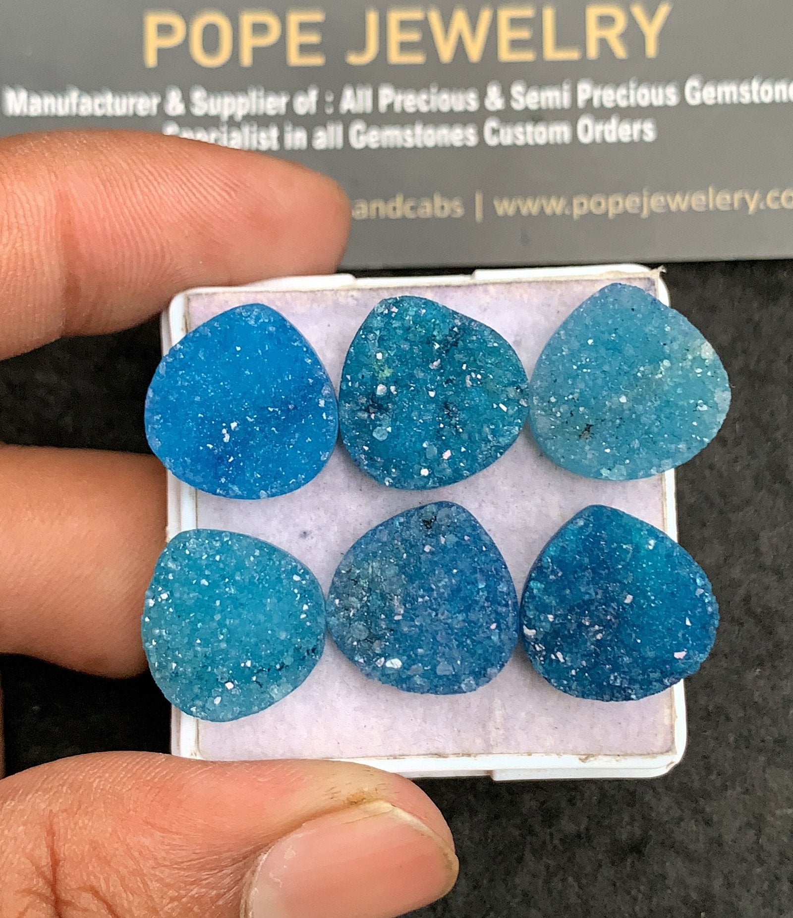 Natural Blue Agate Gemstone Smooth Heart Shape Cabochon High Quality Loose Gemstones For Jewelry Making 15 MM Size 6 Pcs V3519
