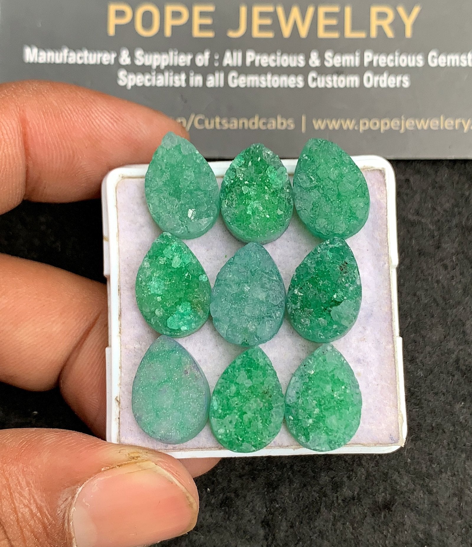 Natural Green Agate Gemstone Smooth Pear Shape Cabochon High Quality Loose Gemstones For Jewelry Making 14x10 MM Size 9 Pcs V3522