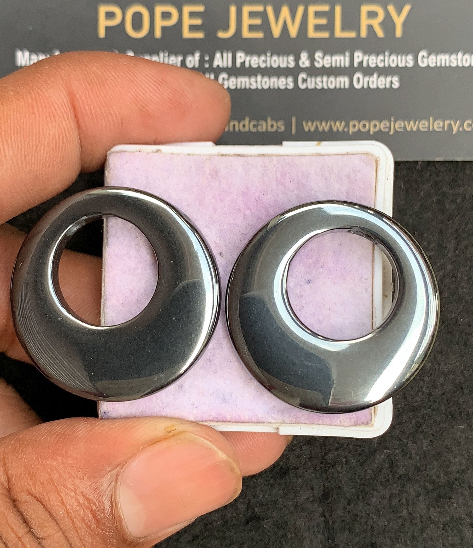 Natural Gun Metal Gemstone Smooth Round Shape Cabochon High Quality Loose Gemstones For Jewelry Making 29-30 MM Size 2 Pcs V3536