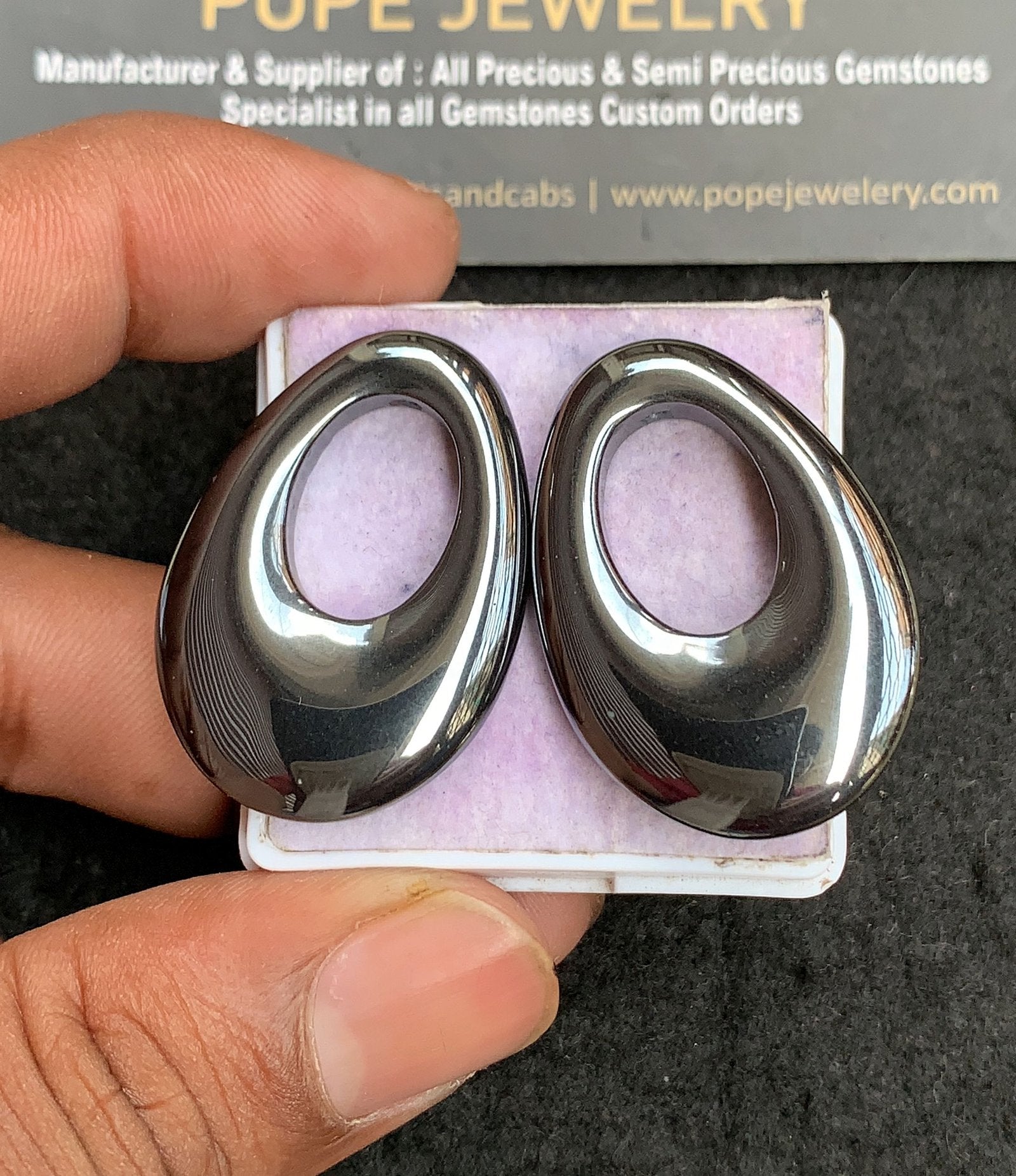 Natural Gun Metal Gemstone Smooth Fancy Shape Cabochon High Quality Loose Gemstones For Jewelry Making 35x25 MM Size 2 Pcs V3542