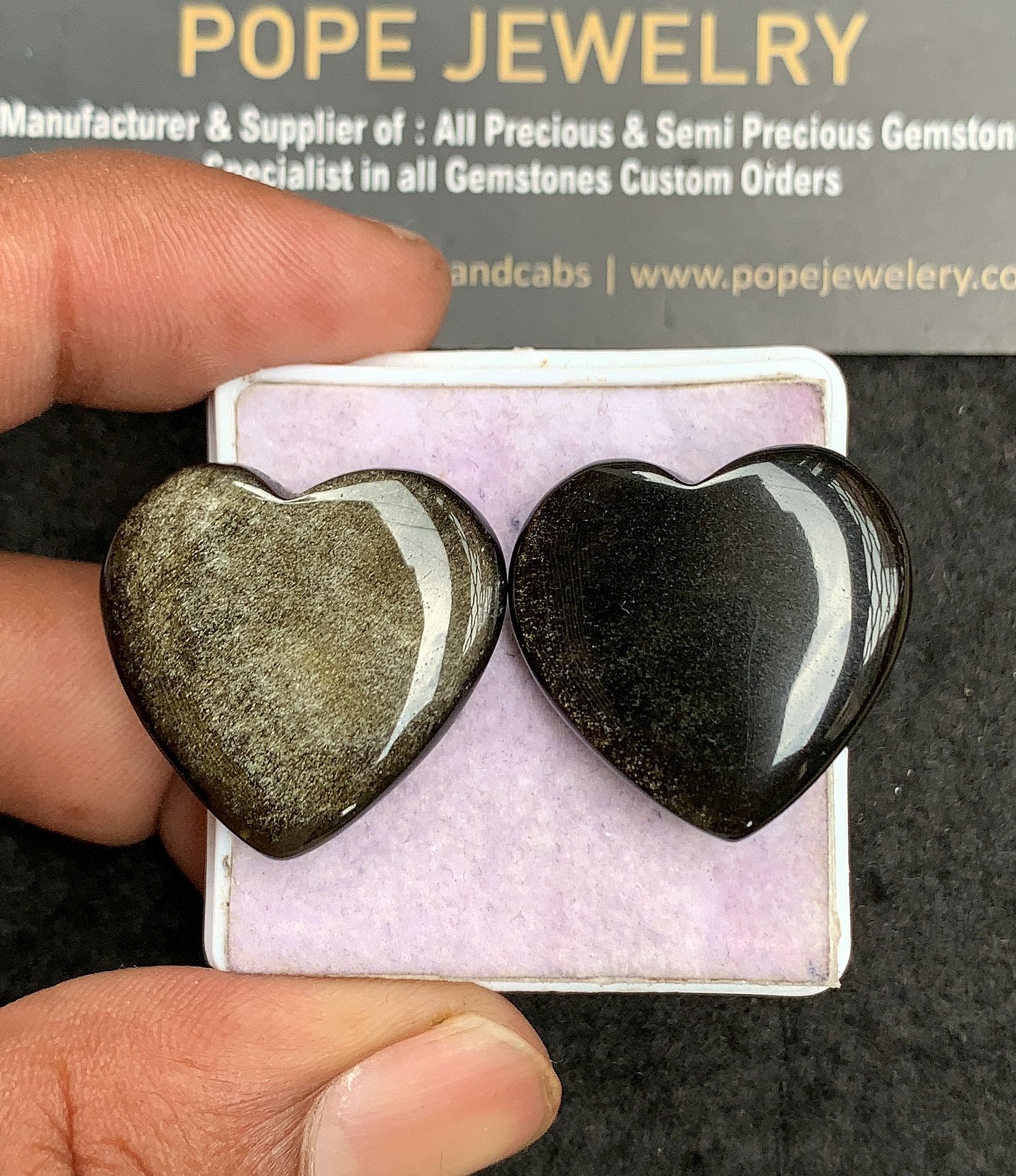 Natural Golden Obsidian Gemstone Smooth Heart Shape Cabochon High Quality Loose Gemstones For Jewelry Making 24-25 MM Size 2 Pcs V3551