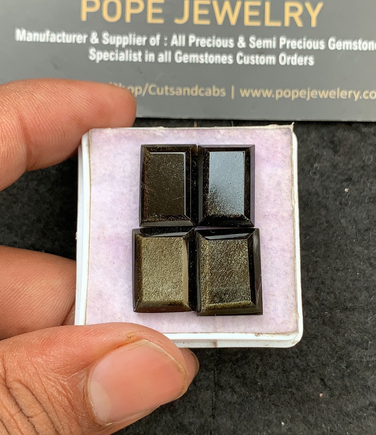 Natural Golden Obsidian Gemstone Step Cut Rectangle Shape Cabochon High Quality Loose Gemstones For Jewelry Making 15-16 MM Size 4 Pcs V3557