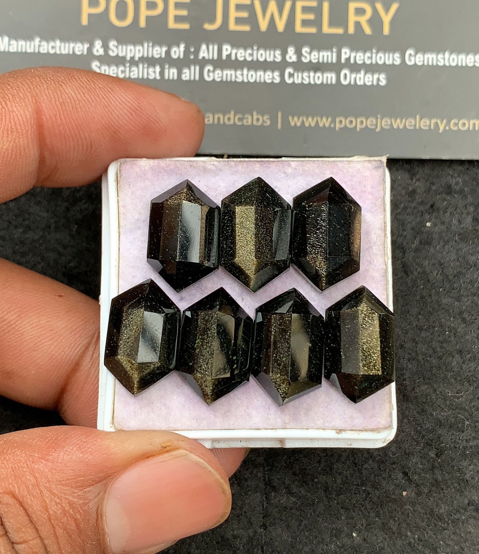 Natural Golden Obsidian Gemstone Step Cut Hexagon Shape Cabochon High Quality Loose Gemstones For Jewelry Making 16x10 MM Size 7 Pcs V3560