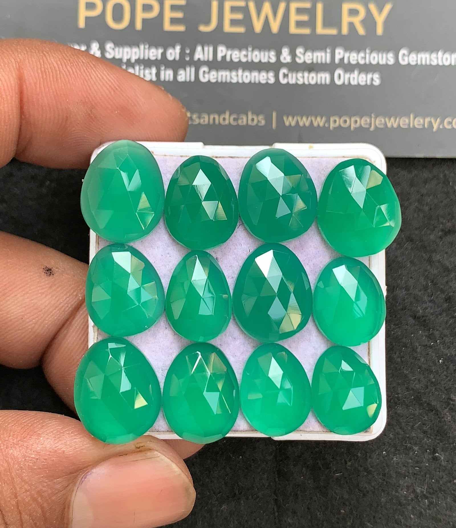 Natural Green Onyx Gemstone Rose Cut Fancy Shape Cabochon High Quality Loose Gemstones For Jewelry Making 12-14 MM Size 12 Pcs V3573