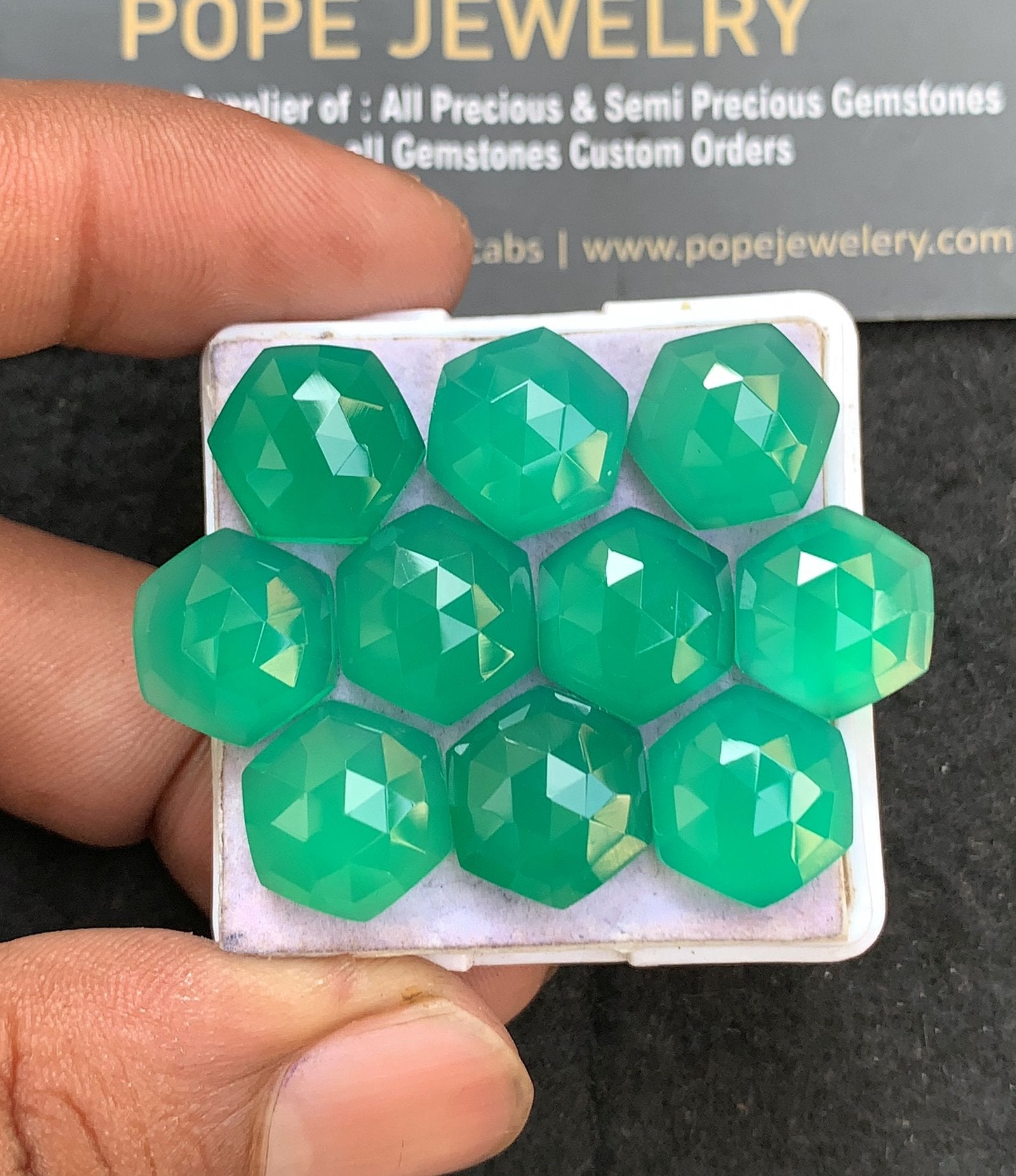 Natural Green Onyx Gemstone Rose Cut Hexagon Shape Cabochon High Quality Loose Gemstones For Jewelry Making 12 MM Size 10 Pcs V3574