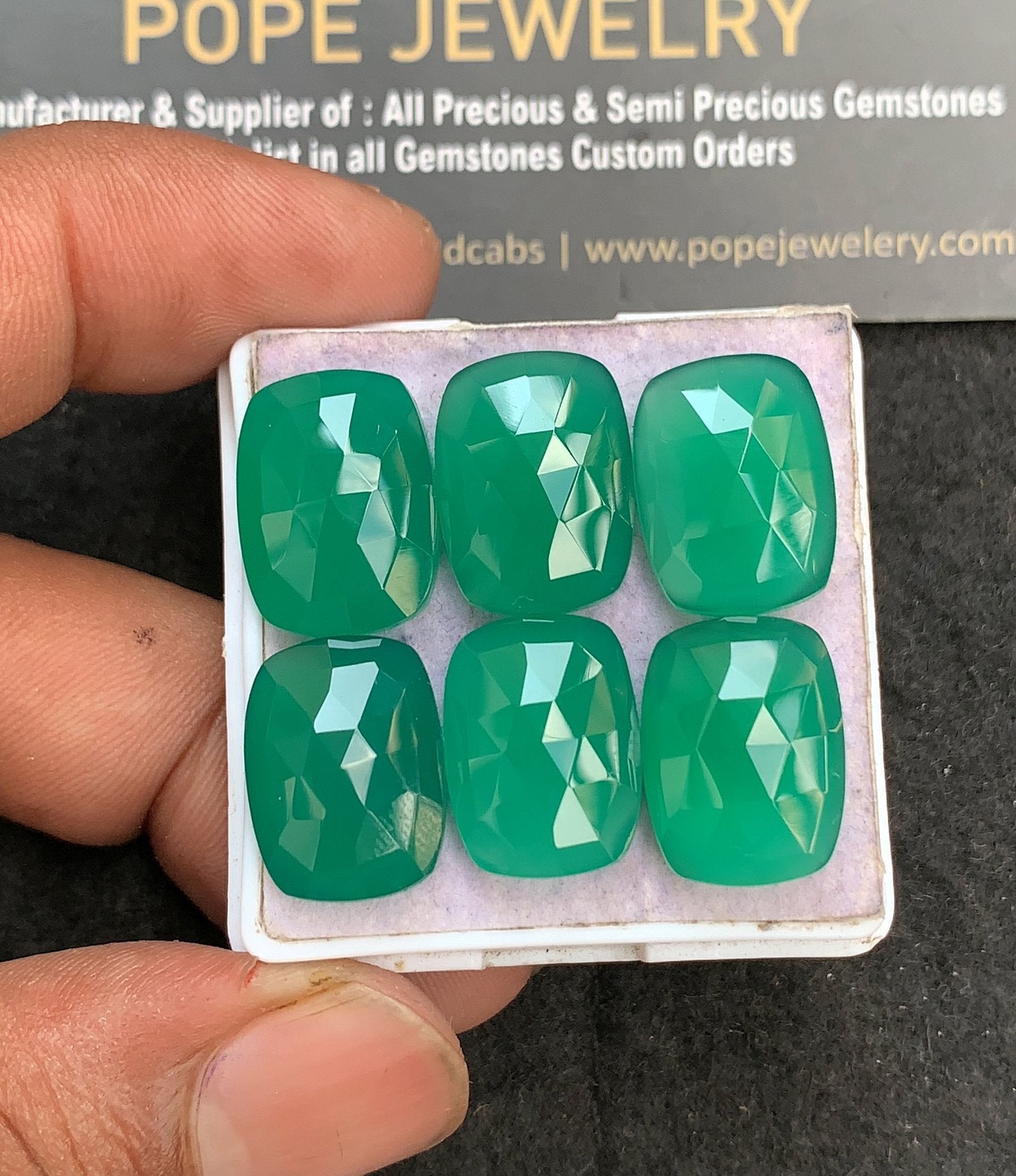 Natural Green Onyx Gemstone Rose Cut Rectangle Shape Cabochon High Quality Loose Gemstones For Jewelry Making 16x12 MM Size 6 Pcs V3575