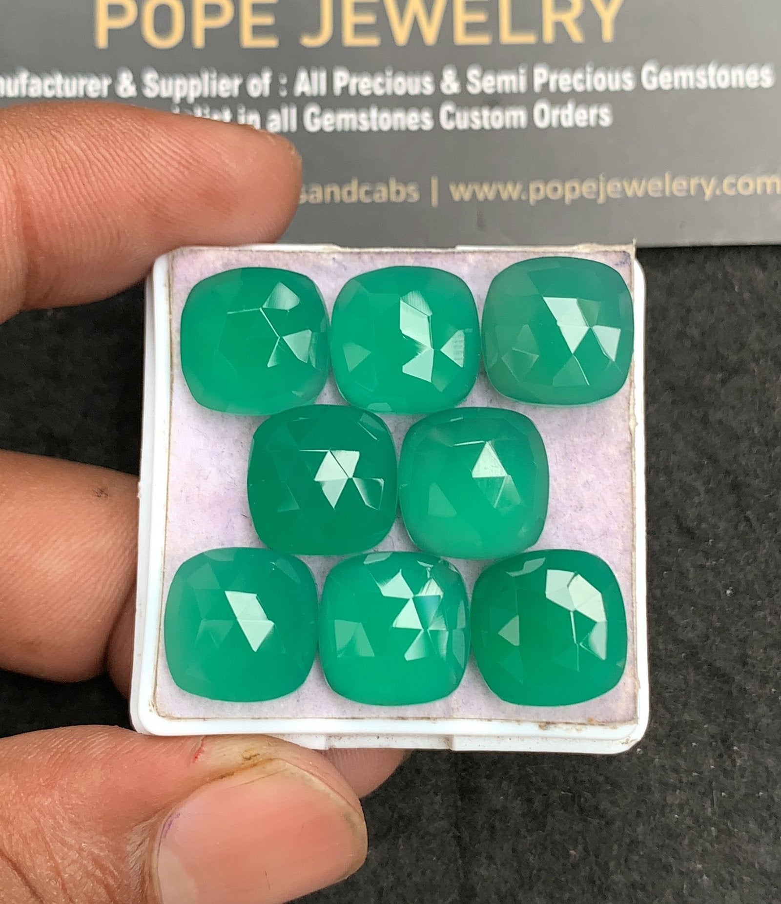 Natural Green Onyx Gemstone Rose Cut Cushion Shape Cabochon High Quality Loose Gemstones For Jewelry Making 12 MM Size 10 Pcs V3576