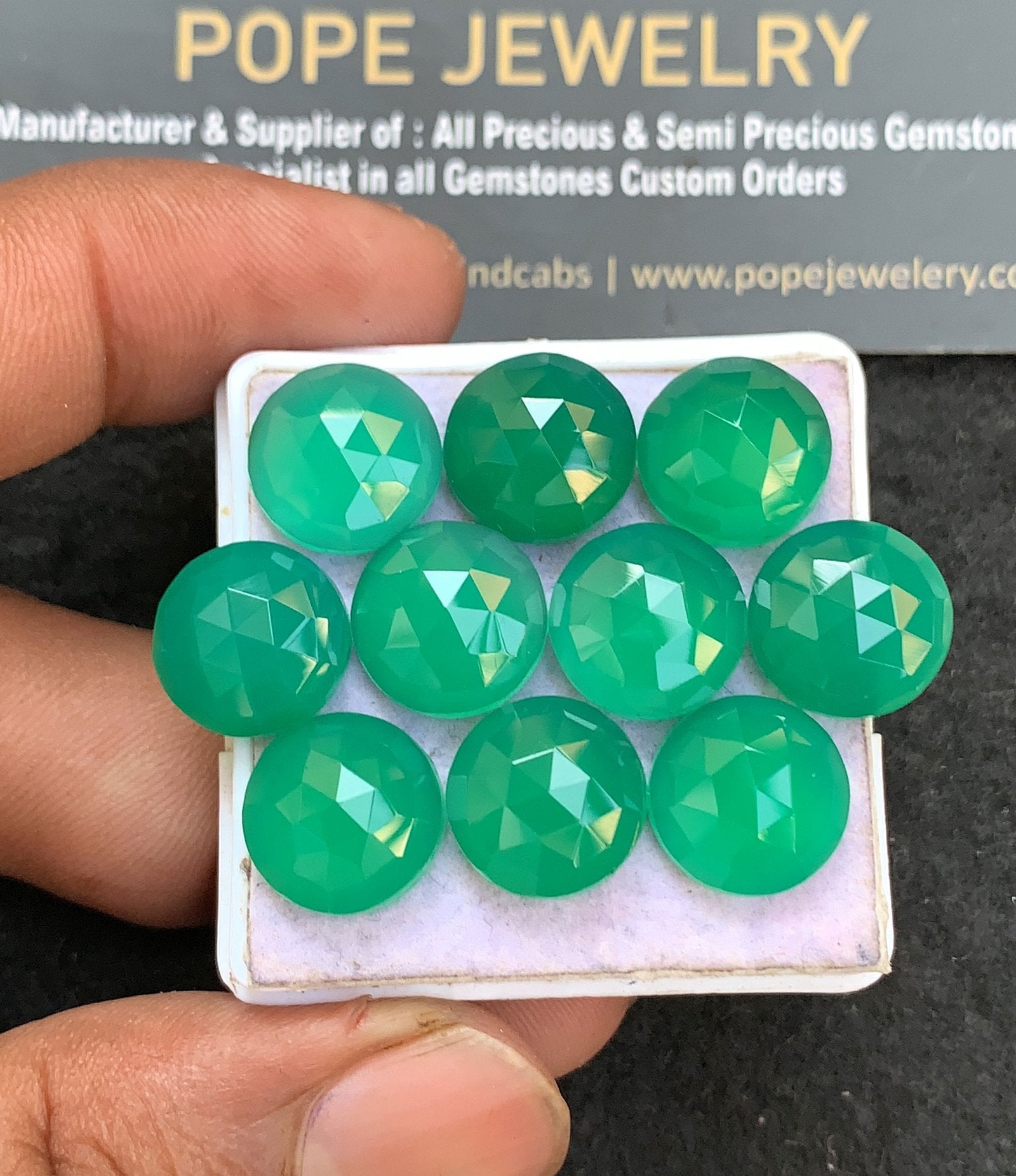 Natural Green Onyx Gemstone Rose Cut Round Shape Cabochon High Quality Loose Gemstones For Jewelry Making 12 MM Size 10 Pcs V3579