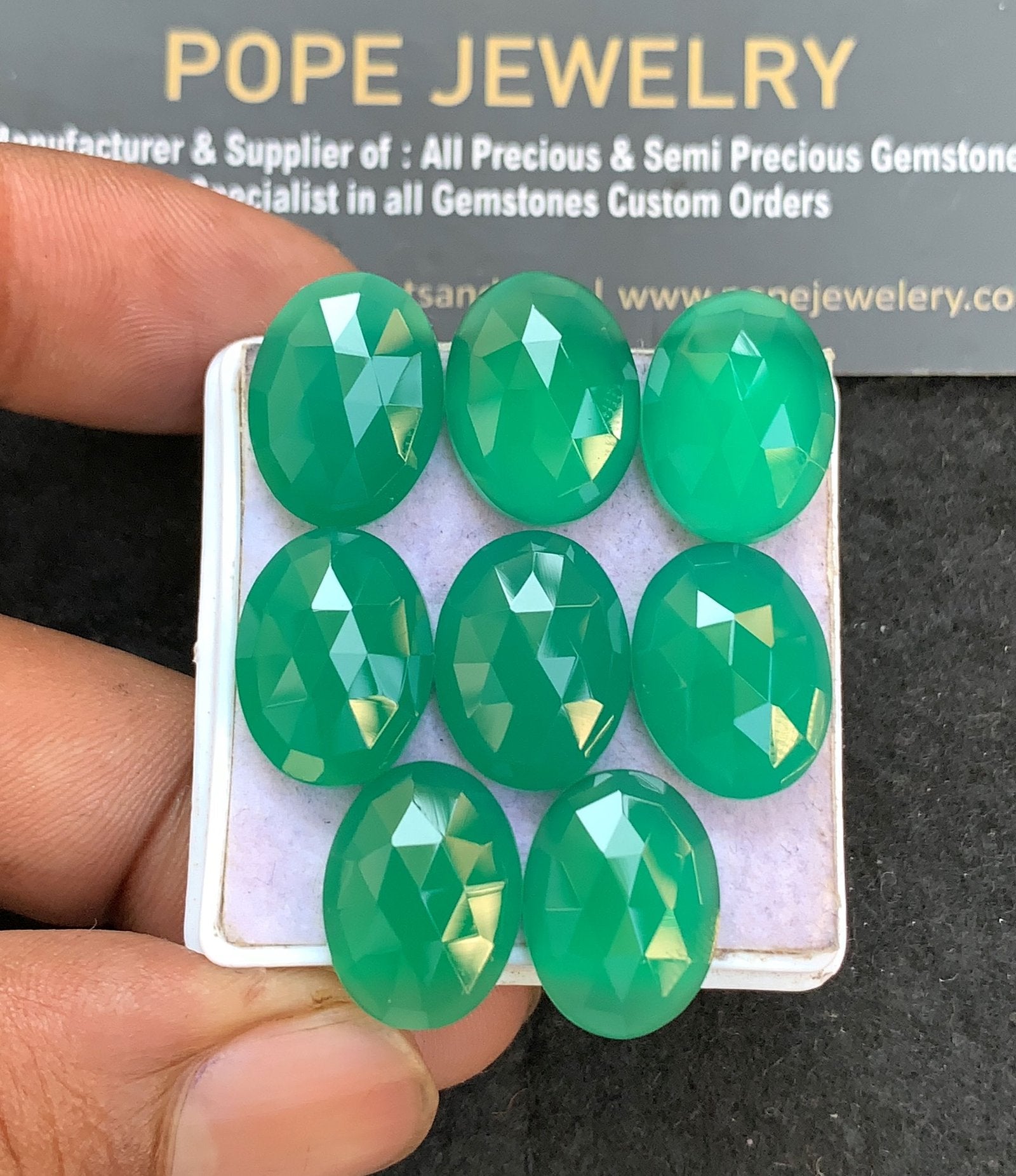 Natural Green Onyx Gemstone Rose Cut Oval Shape Cabochon High Quality Loose Gemstones For Jewelry Making 16x12 MM Size 8 Pcs V3581