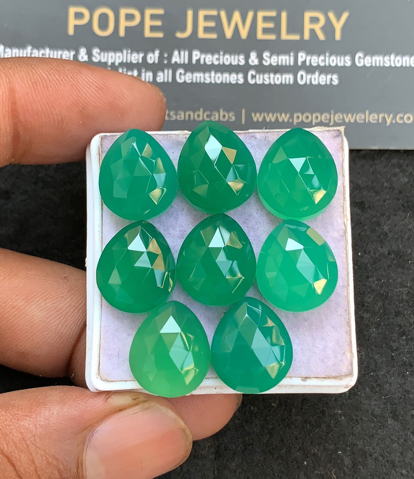 Natural Green Onyx Gemstone Rose Cut Pear Shape Cabochon High Quality Loose Gemstones For Jewelry Making 14x12 MM Size 8 Pcs V3582
