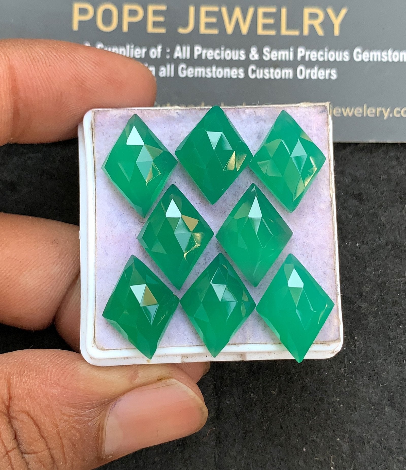 Natural Green Onyx Gemstone Rose Cut Fancy Shape Cabochon High Quality Loose Gemstones For Jewelry Making 16-17 MM Size 8 Pcs V3583