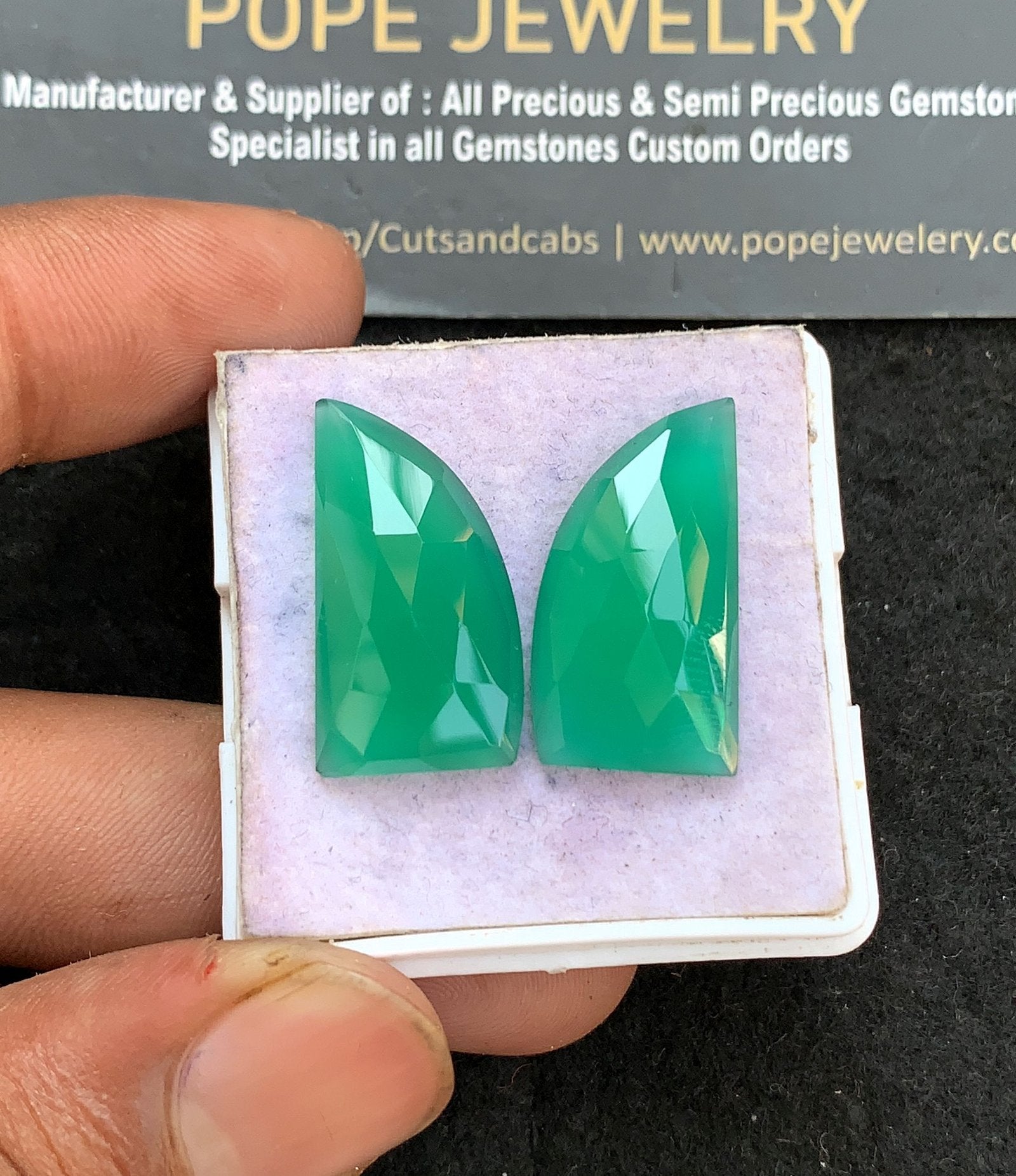 Natural Green Onyx Gemstone Rose Cut Fancy Shape Cabochon High Quality Loose Gemstones For Jewelry Making 24x13 MM Size 1 Pair V3585