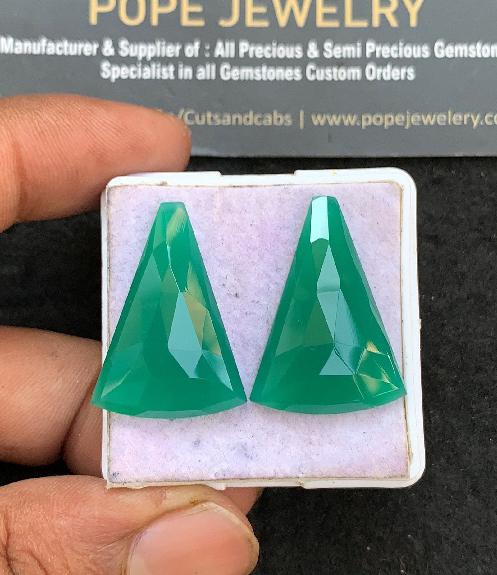 Natural Green Onyx Gemstone Rose Cut Fancy Shape Cabochon High Quality Loose Gemstones For Jewelry Making 28x20 MM Size 1 Pair V3586