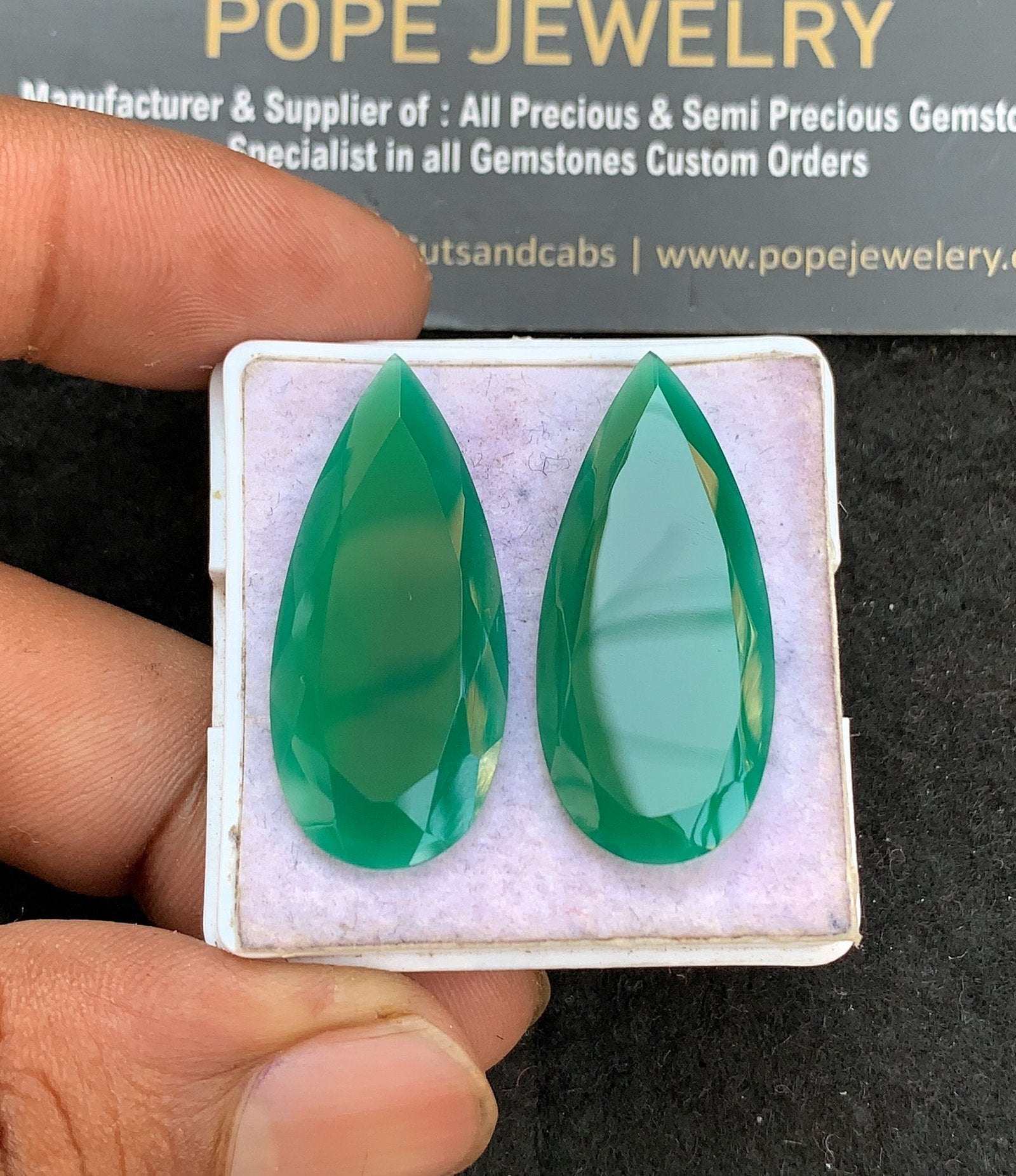 Natural Green Onyx Gemstone Rose Cut Pear Shape Cabochon High Quality Loose Gemstones For Jewelry Making 34x15 MM Size 1 Pair V3588