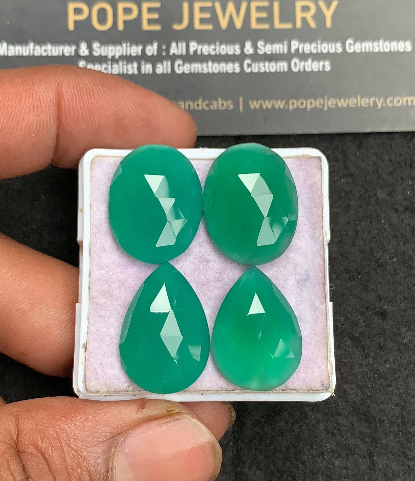 Natural Green Onyx Gemstone Rose Cut Mix Shape Cabochon High Quality Loose Gemstones For Jewelry Making 20 MM Size 2 Pair V3592