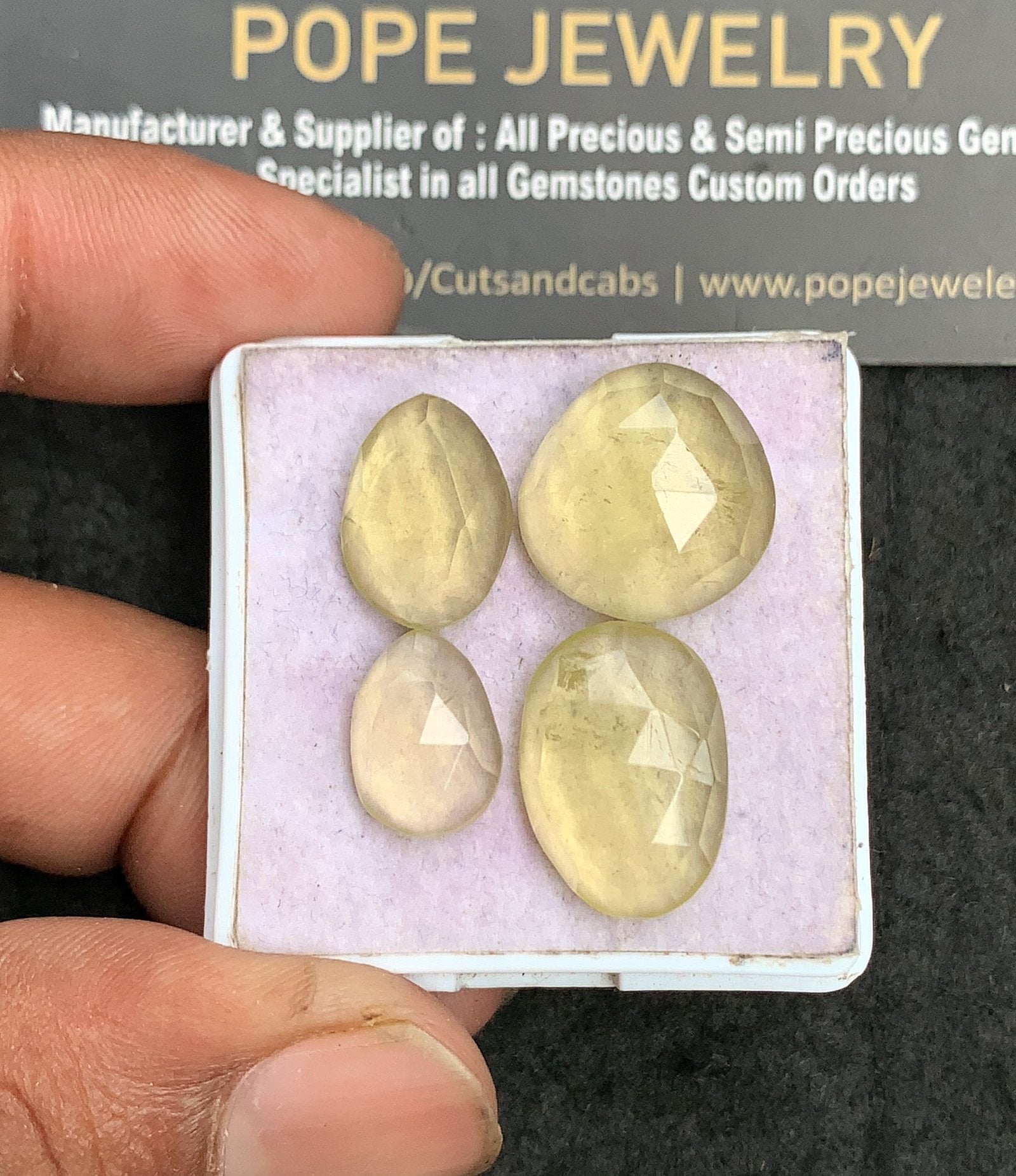 Natural Lemon Quartz Gemstone Rose Cut Fancy Shape Cabochon High Quality Loose Gemstones For Jewelry Making 13-14 MM Size 4 Pcs V3611
