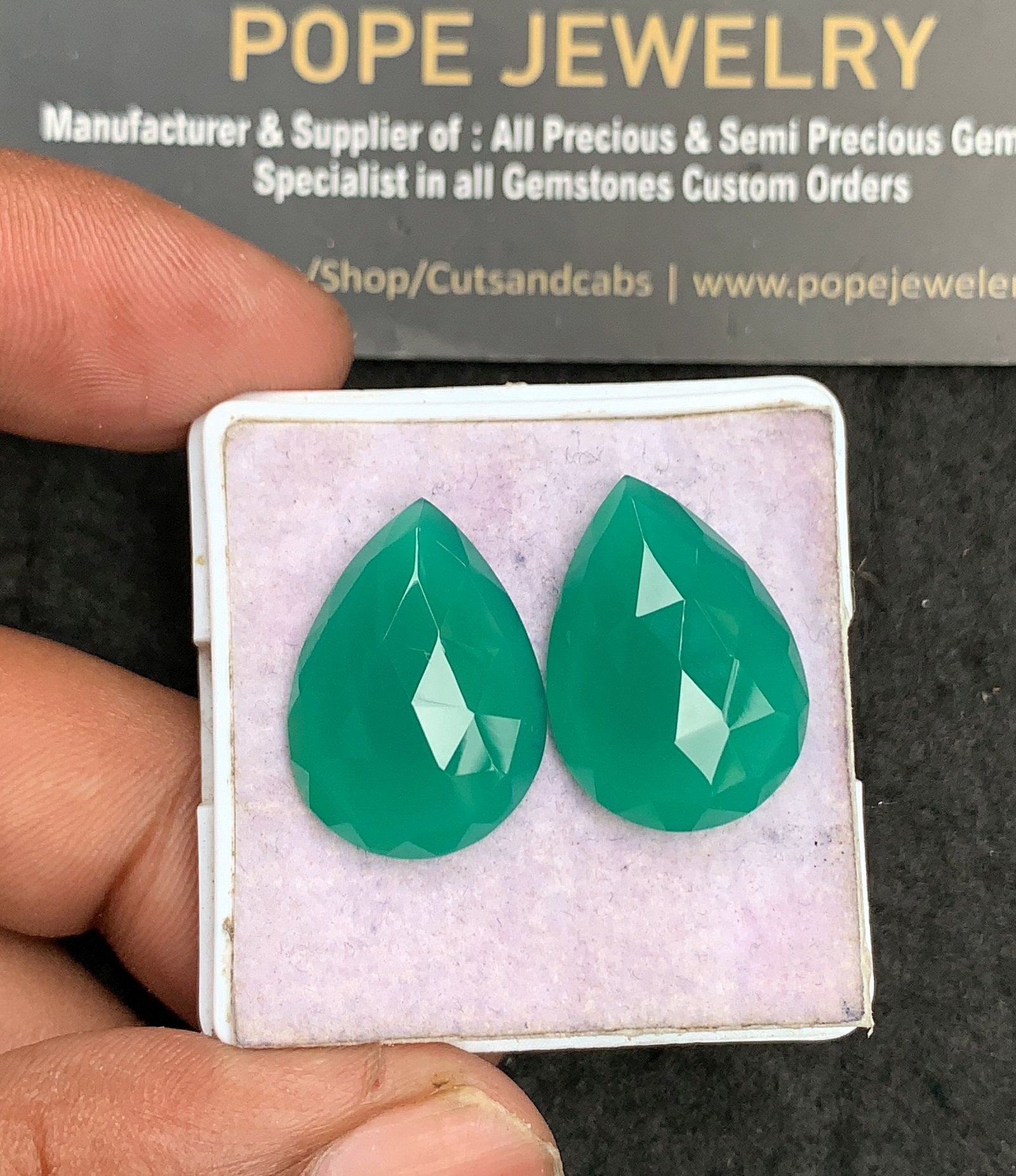 Natural Green Onyx Gemstone Rose Cut Pear Shape Cabochon High Quality Loose Gemstones For Jewelry Making 22x15 MM Size 1 Pair V3616