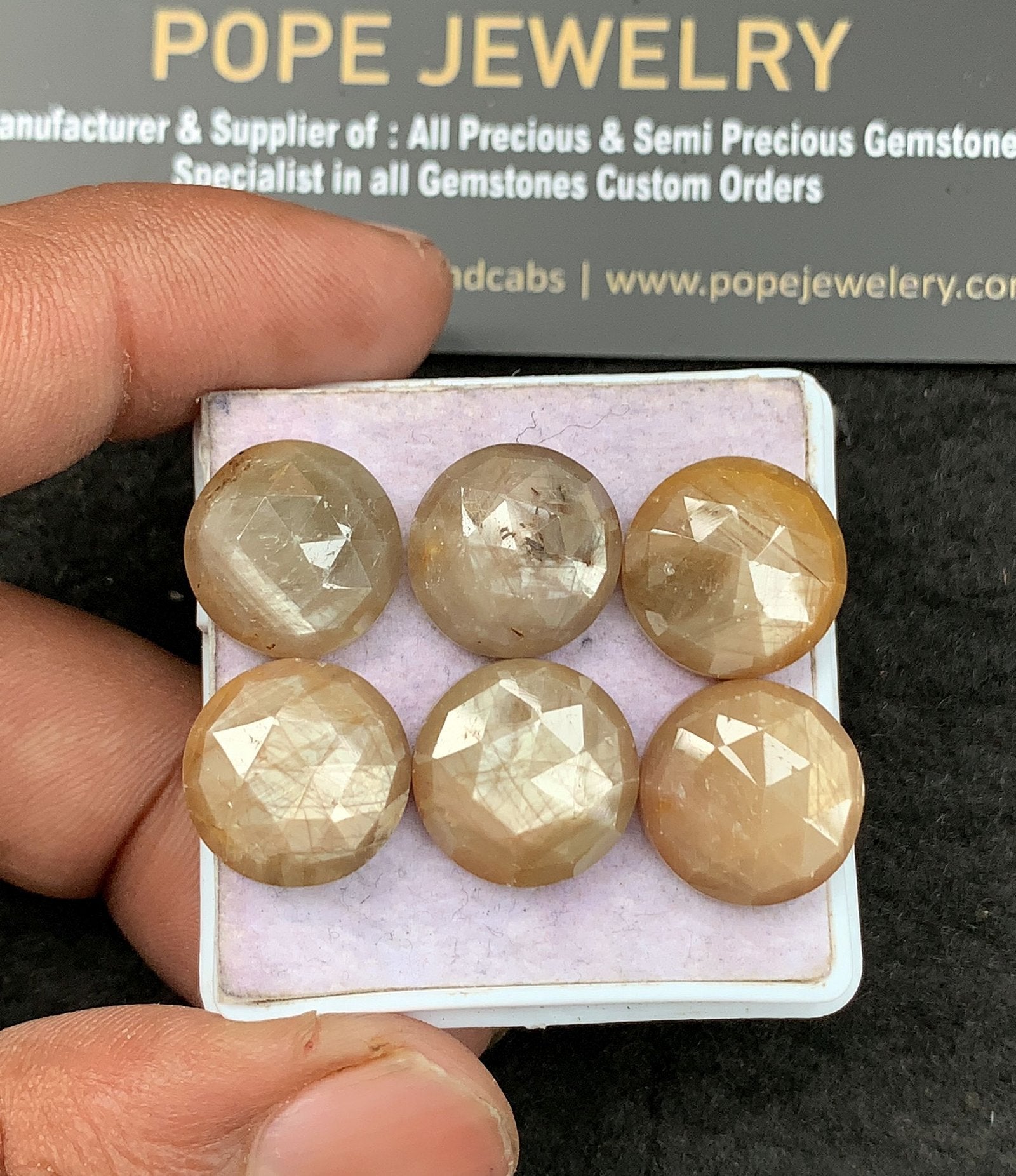 Natural Golden Sapphire Gemstone Rose Cut Round Shape Cabochon High Quality Loose Gemstones For Jewelry Making 14 MM Size 6 Pcs V3631