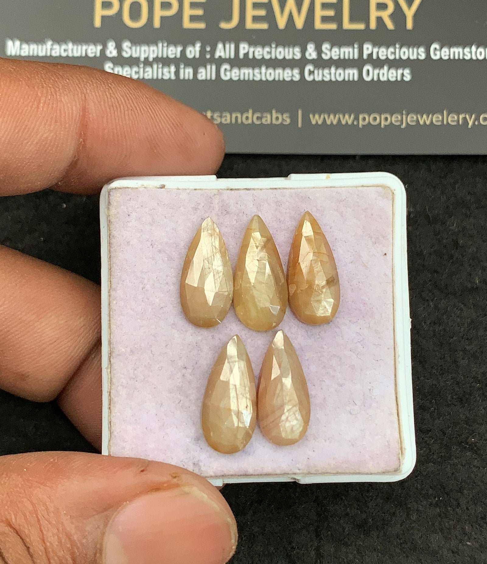 Natural Golden Sapphire Gemstone Rose Cut Pear Shape Cabochon High Quality Loose Gemstones For Jewelry Making 15x7 MM Size 5 Pcs V3636