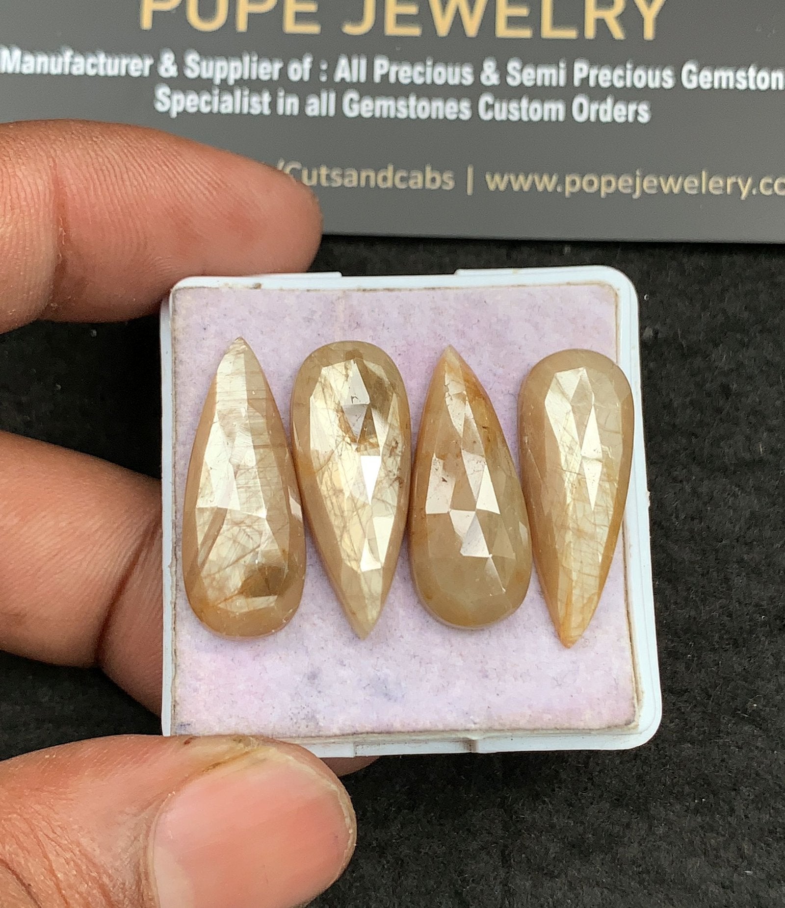 Natural Golden Sapphire Gemstone Rose Cut Pear Shape Cabochon High Quality Loose Gemstones For Jewelry Making 25x10 MM Size 4 Pcs V3637