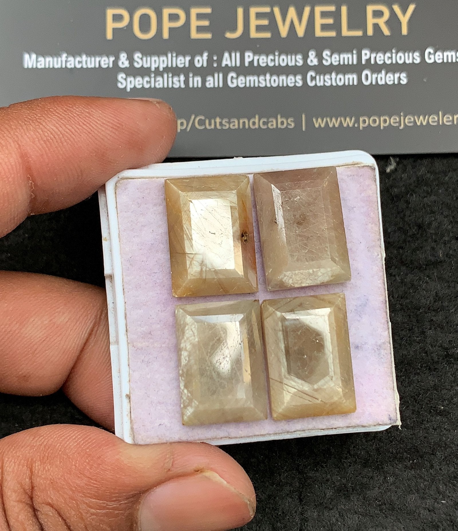 Natural Golden Sapphire Gemstone Step Cut Rectangle Shape Cabochon High Quality Loose Gemstones For Jewelry Making 17x12 MM Size 4 Pcs V3642