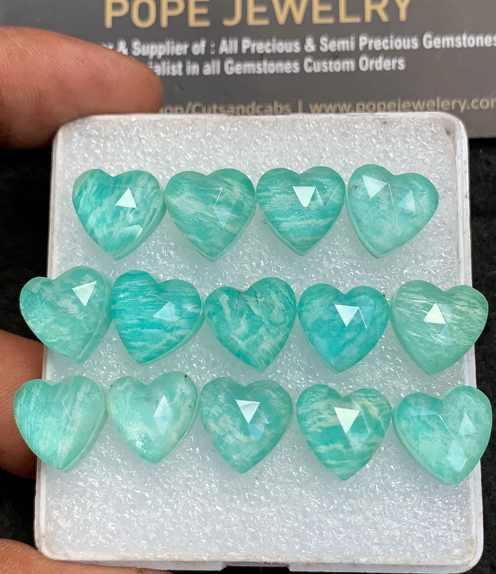 Natural Amazonite Doublet Gemstone Rose Cut Heart Shape Cabochon High Quality Loose Gemstones For Jewelry Making 12 Size 14 Pcs V3650