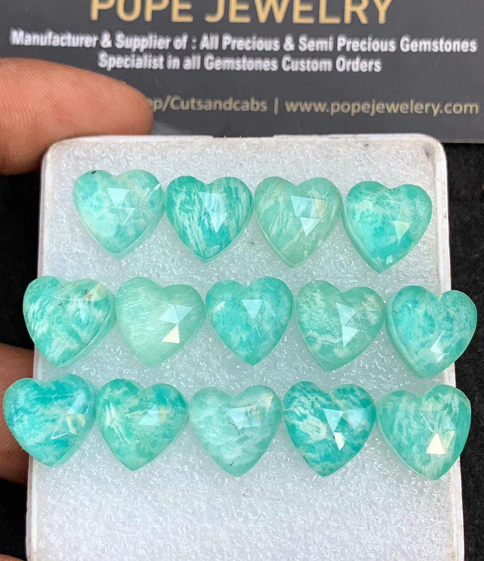 Natural Amazonite Doublet Gemstone Rose Cut Heart Shape Cabochon High Quality Loose Gemstones For Jewelry Making 12 Size 14 Pcs V3651