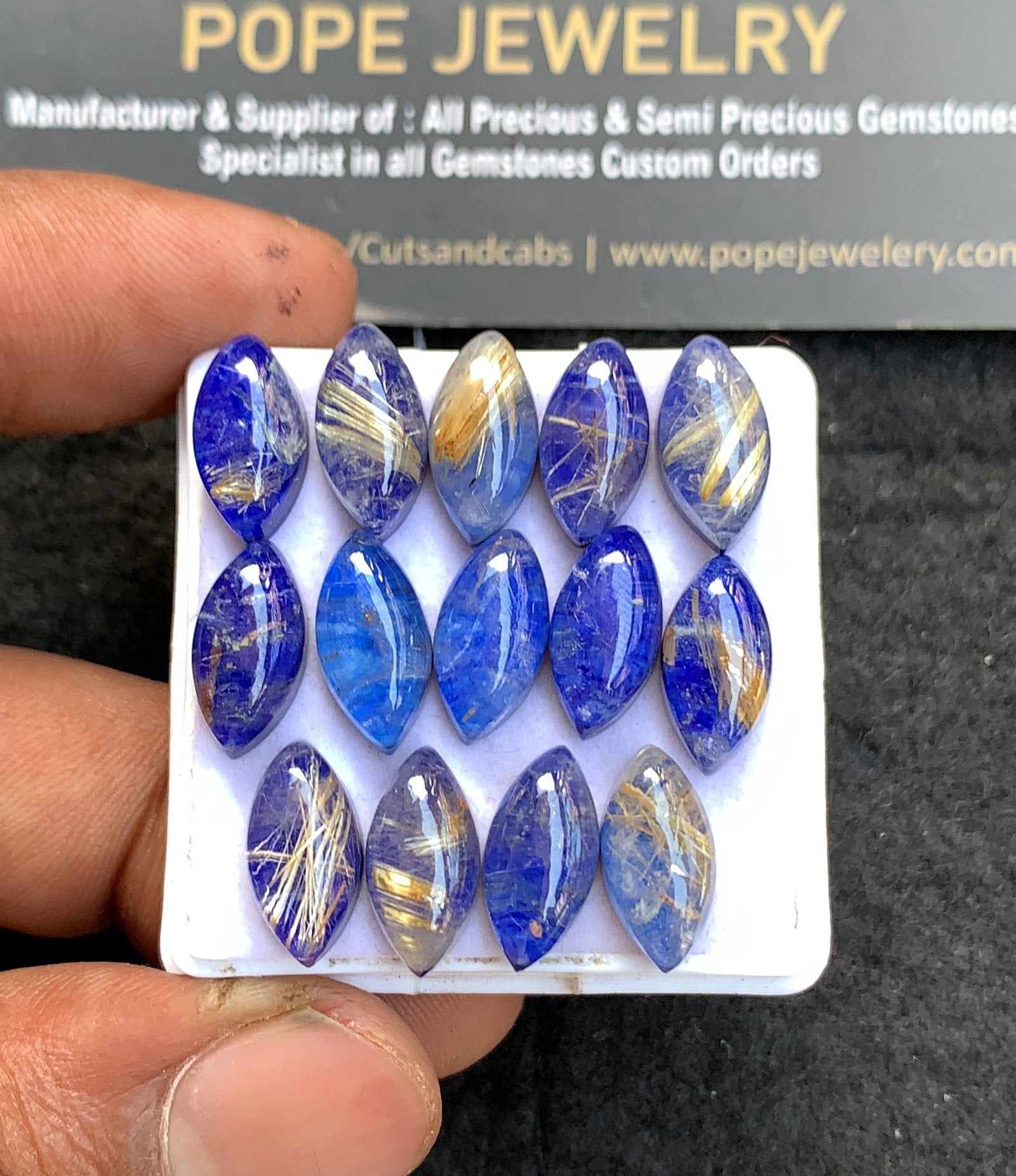 Natural Lapis & Golden Rutile Doublet Gemstone Smooth Marquise Shape Cabochon High Quality Loose Gemstones For Jewelry Making 14x7 MM Size 14 Pcs V3655