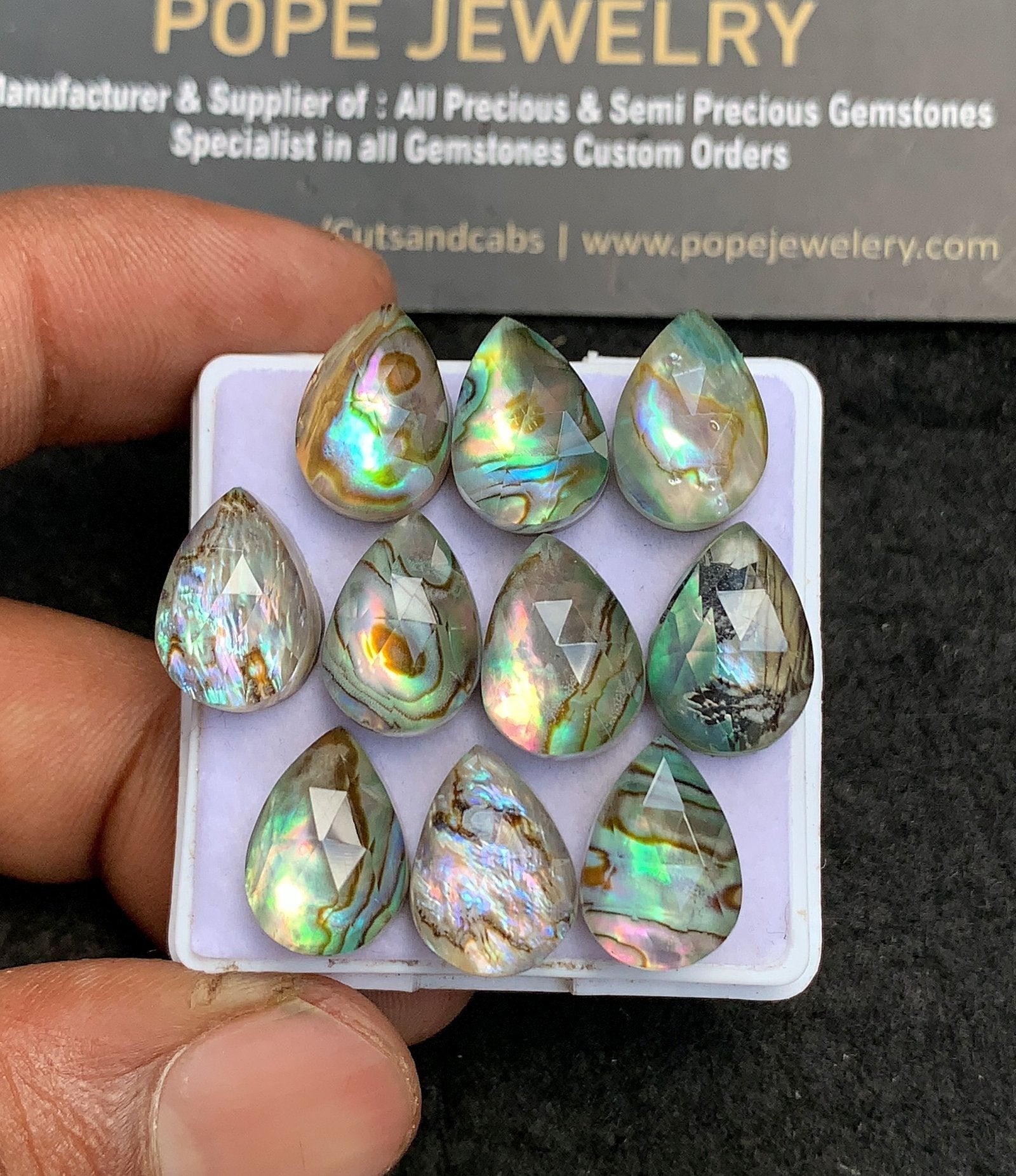 Natural Abalone Shell Gemstone Rose Cut Pear Shape Cabochon High Quality Loose Gemstones For Jewelry Making 14x10 MM Size 10 Pcs V3657