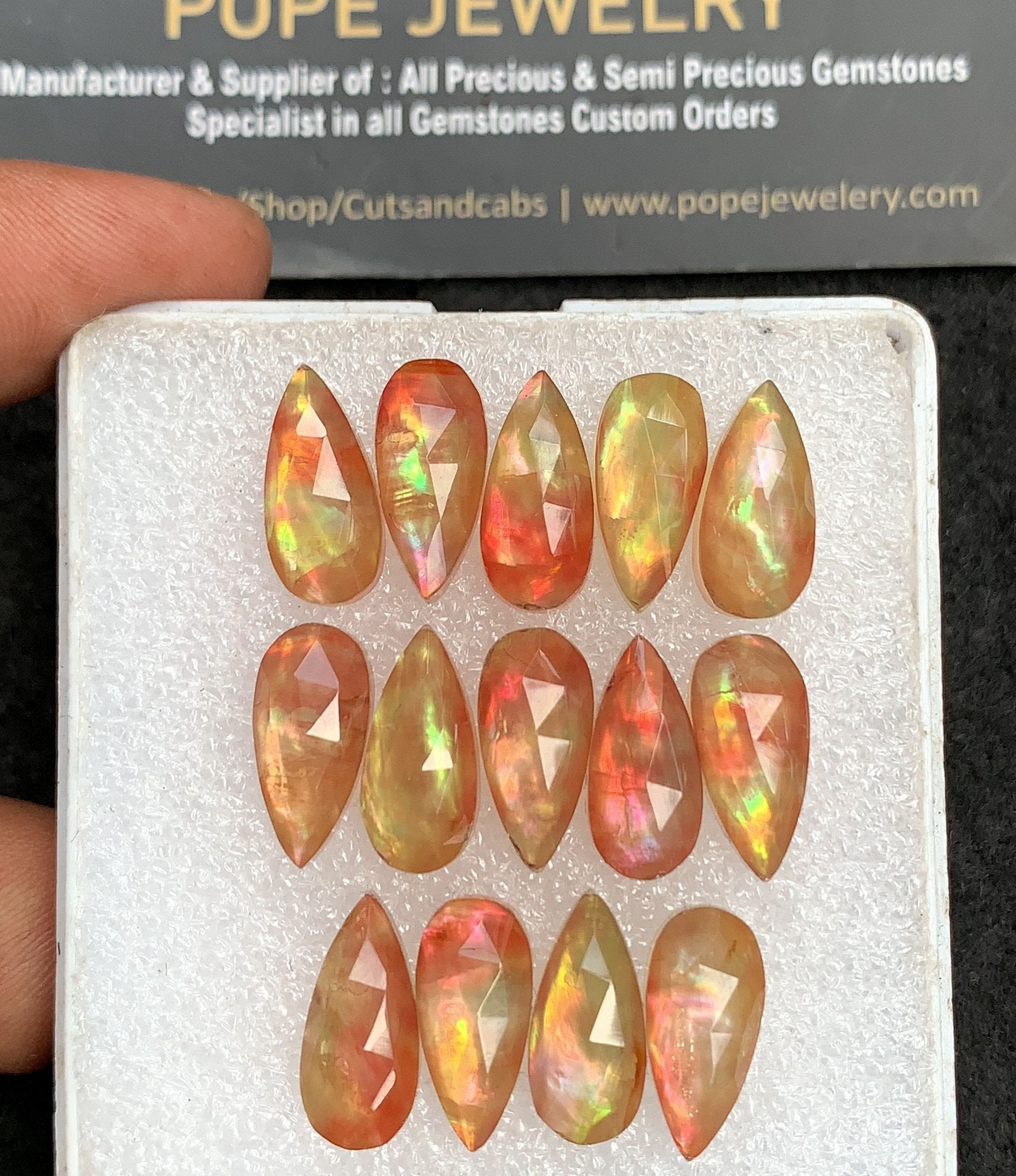 Natural Ammolite Doublet Gemstone Rose Cut Pear Shape Cabochon High Quality Loose Gemstones For Jewelry Making 15-16 MM Size 14 Pcs V3659