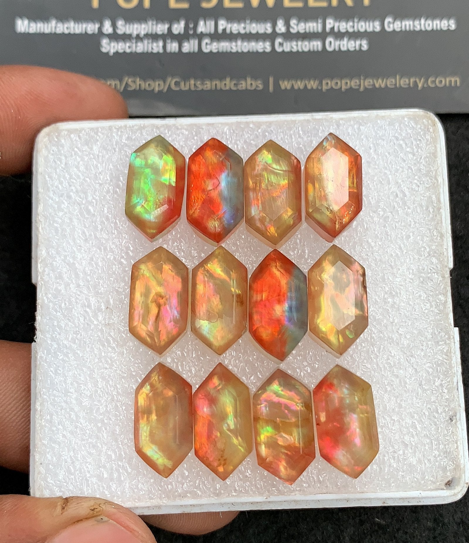 Natural Ammolite Doublet Gemstone Step Cut Hexagon Shape Cabochon High Quality Loose Gemstones For Jewelry Making 16x8 MM Size 12 Pcs V3662