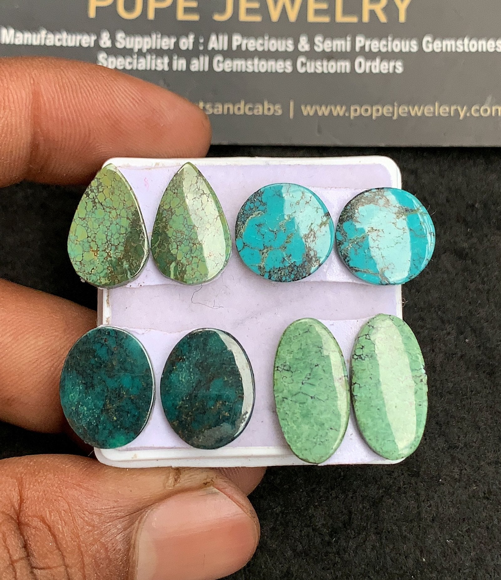 Natural Tibetan Turquoise Gemstone Smooth Mix Shape Cabochon High Quality Loose Gemstones For Jewelry Making 13-18 MM 4 Pair V3670