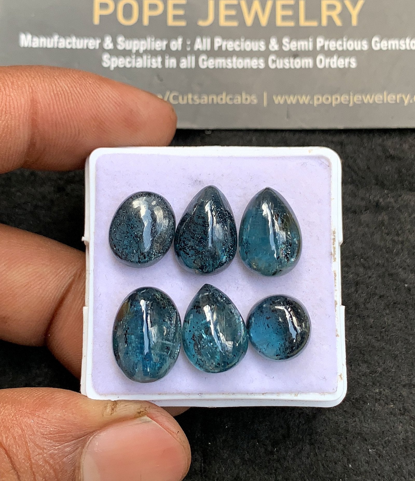 Natural Teal Green Kyanite Gemstone Smooth Mix Shape Cabochon High Quality Loose Gemstones For Jewelry Making 10-14 MM Size 6 Pcs V3671