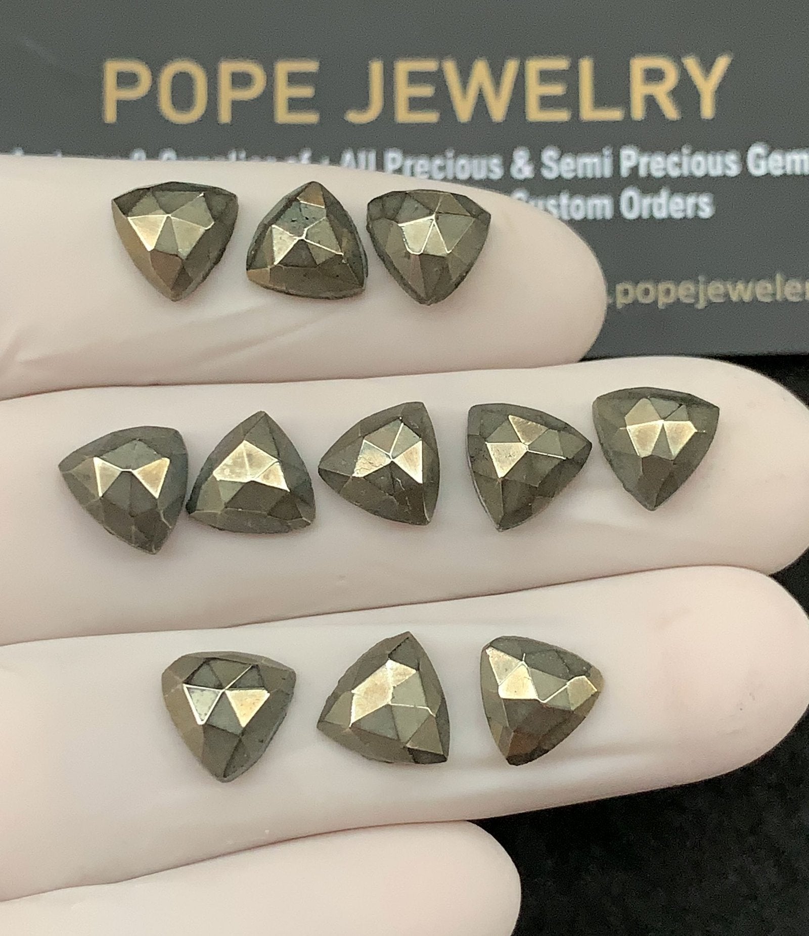 Natural Pyrite Gemstone Rose Cut Trillion Shape Cabochon High Quality Loose Gemstones For Jewelry Making 8 MM Size 11 Pcs SM24716