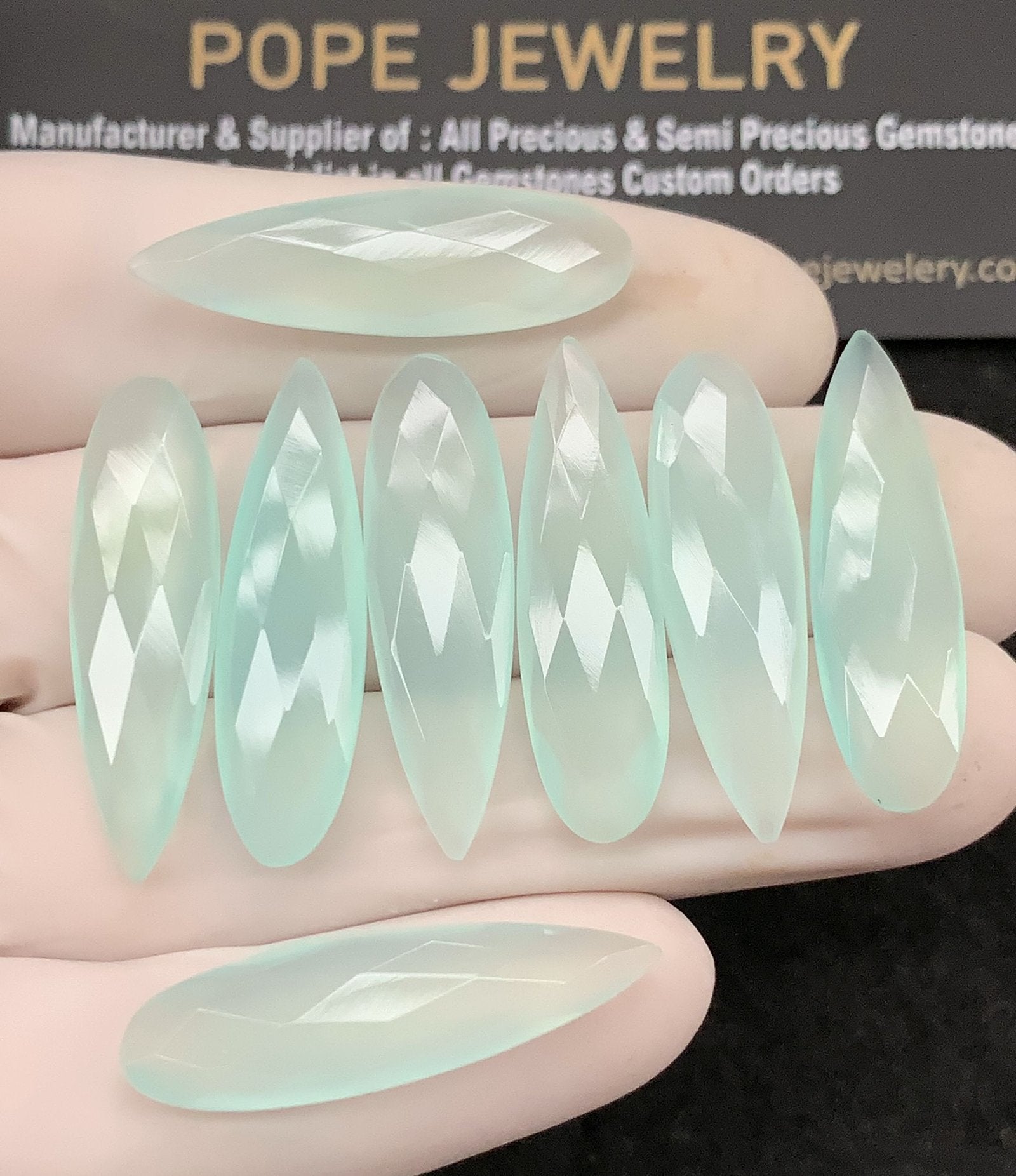 Natural Aqua Chalcedony Gemstone Rose Cut Pear Shape Cabochon High Quality Loose Gemstones For Jewelry Making 30 MM Size 8 Pcs SM24718