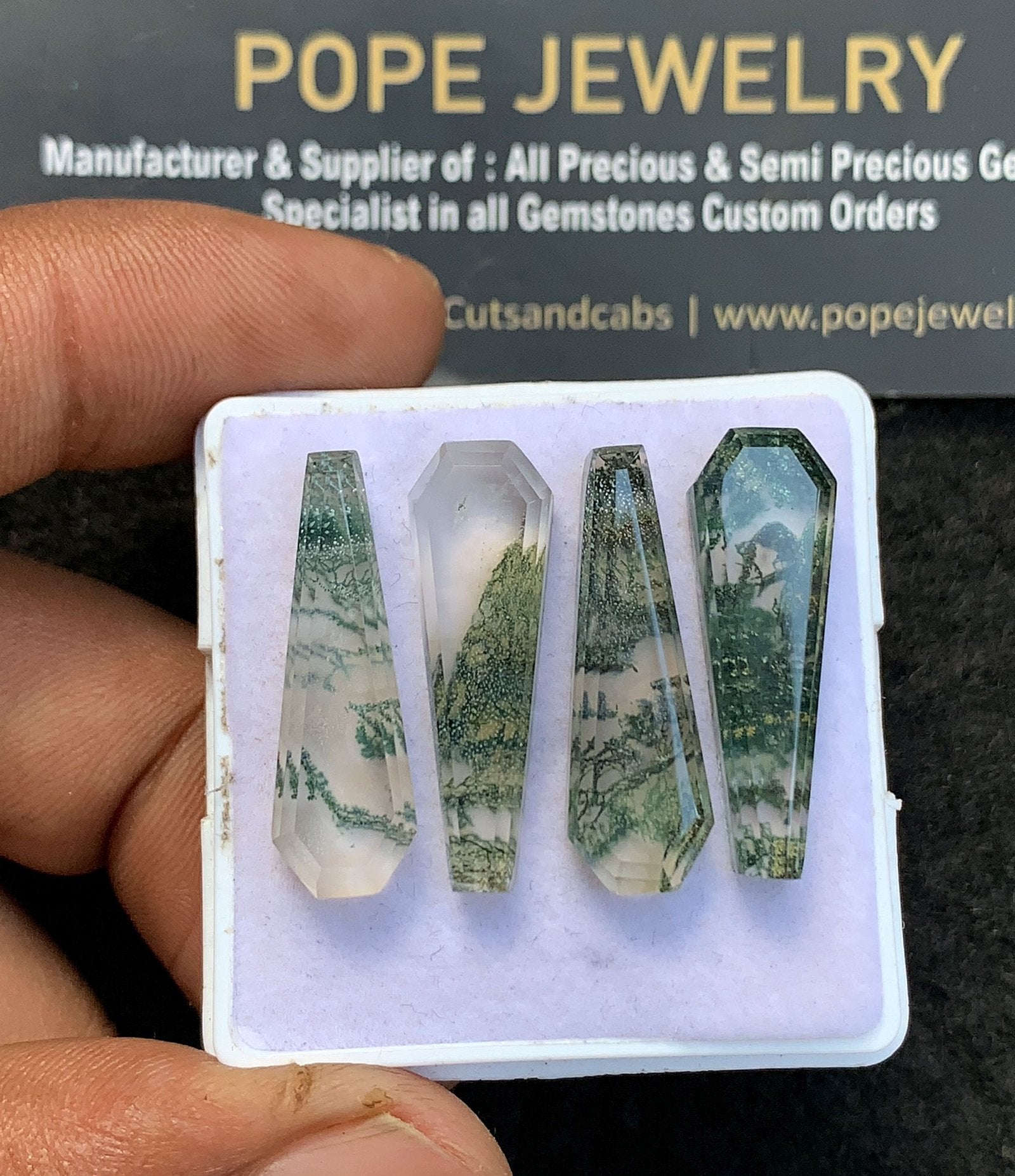 Natural Moss Agate Doublet Gemstone Step Cut Coffin Shape Cabochon High Quality Loose Gemstones For Jewelry Making 25-26 MM Size 4 Pcs V3688