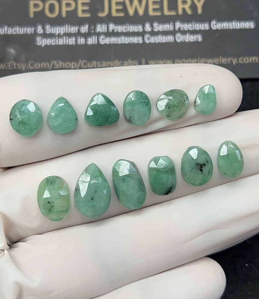 Natural Emerald Gemstone Rose Cut Mix Shape Cabochon High Quality Loose Gemstones For Jewelry Making 7-13 MM Size 12 Pcs V2556