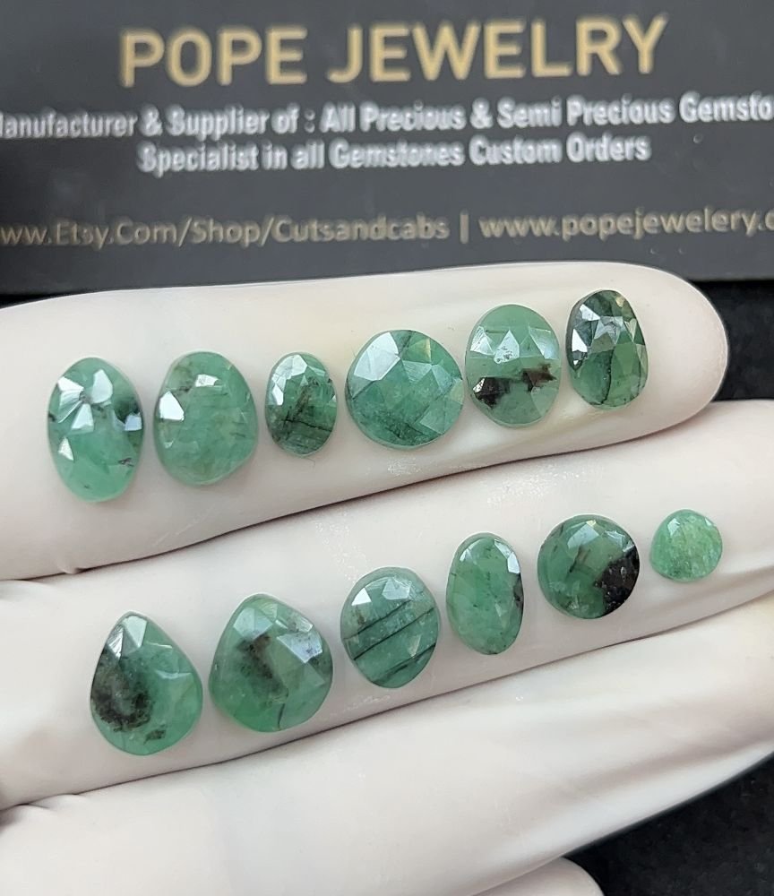 Natural Emerald Gemstone Rose Cut Mix Shape Cabochon High Quality Loose Gemstones For Jewelry Making 6-11 MM Size 12 Pcs V2564