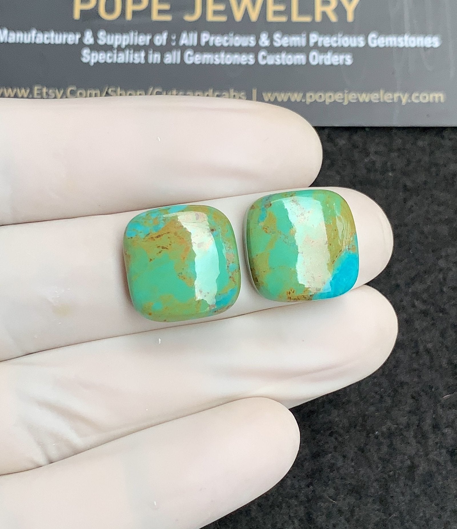 Natural American Turquoise Gemstone Smooth Cushion Shape Cabochon High Quality Loose Gemstones For Jewelry Making 15 MM Size 1 Pair V2917