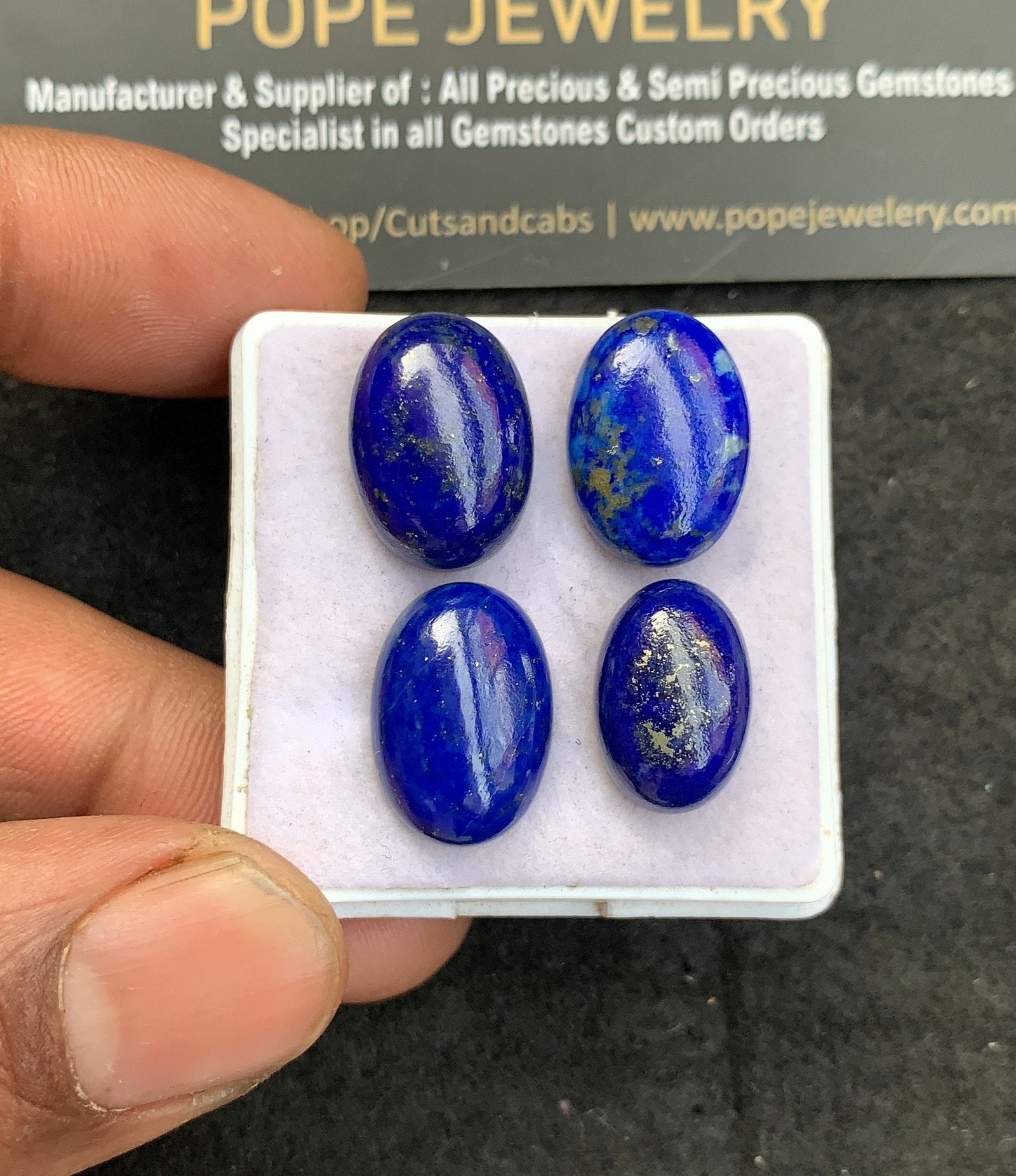 Natural Lapis Lazuli Gemstone Smooth Oval Shape Cabochon High Quality Loose Gemstones For Jewelry Making 15-17 MM Size 4 Pcs V4615