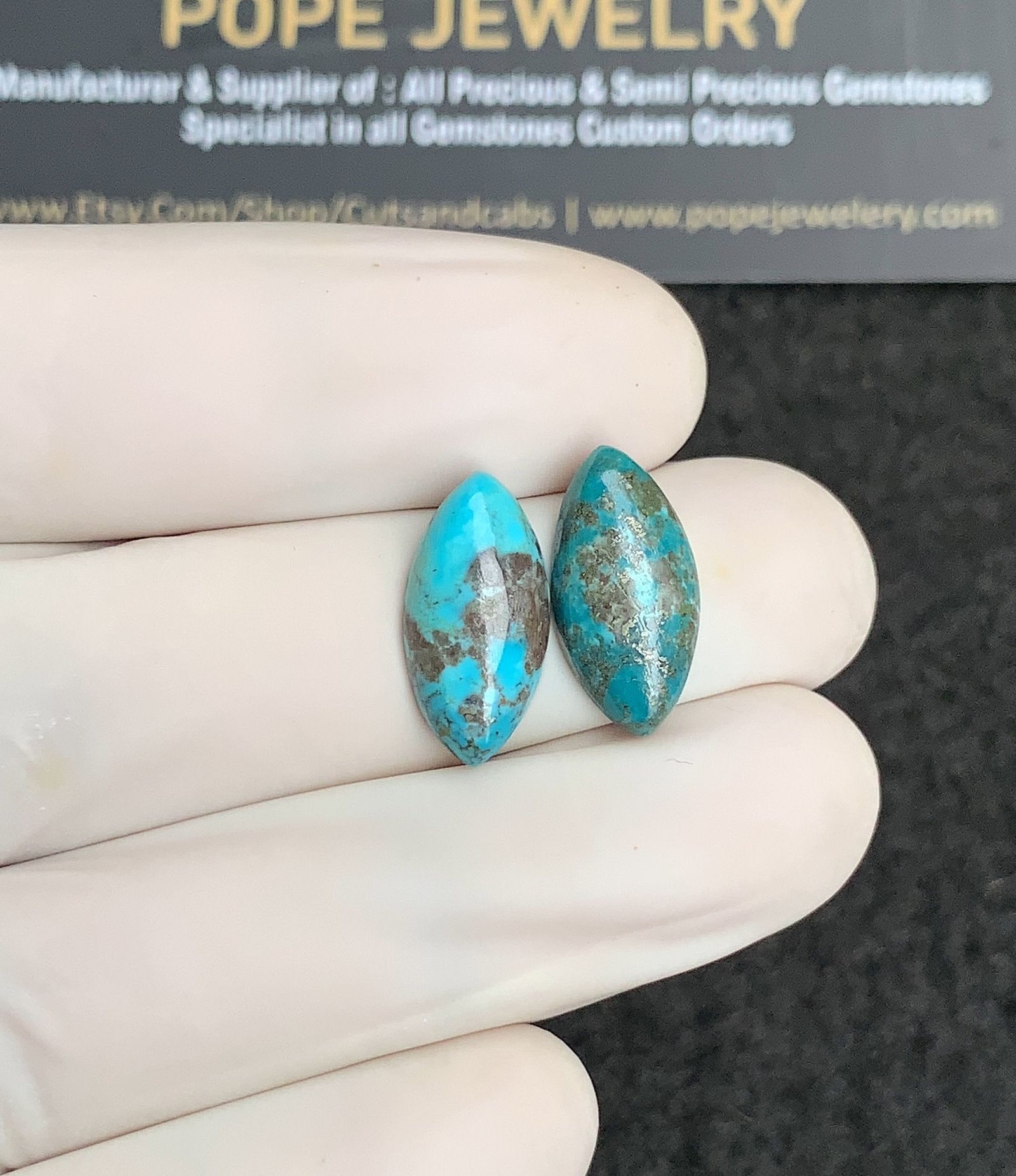 Natural American Turquoise Gemstone Smooth Marquise Shape Cabochon High Quality Loose Gemstones For Jewelry Making 16x8 MM Size 1 Pair V2919