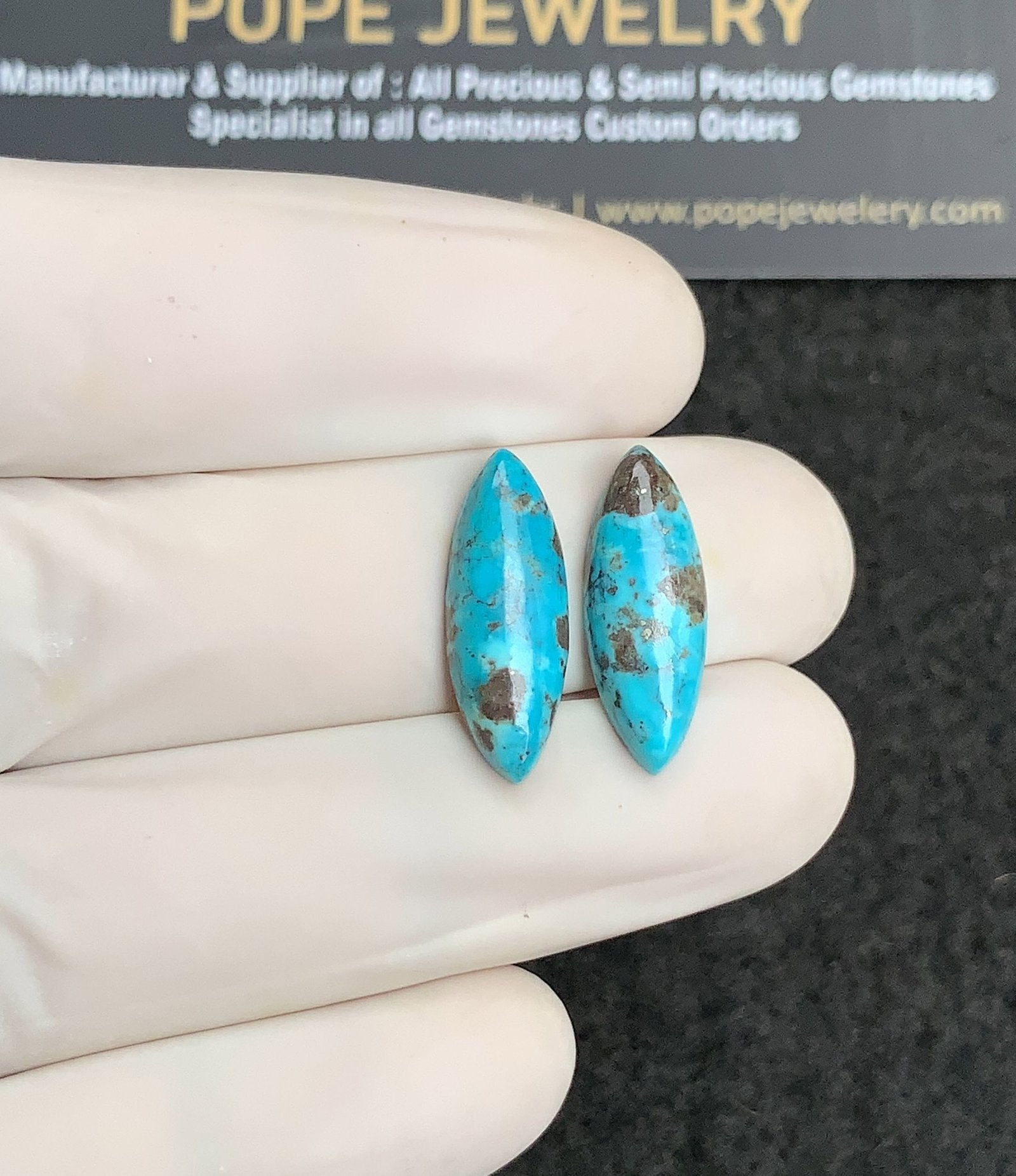 Natural American Turquoise Gemstone Smooth Marquise Shape Cabochon High Quality Loose Gemstones For Jewelry Making 19x7 MM Size 1 Pair V2920