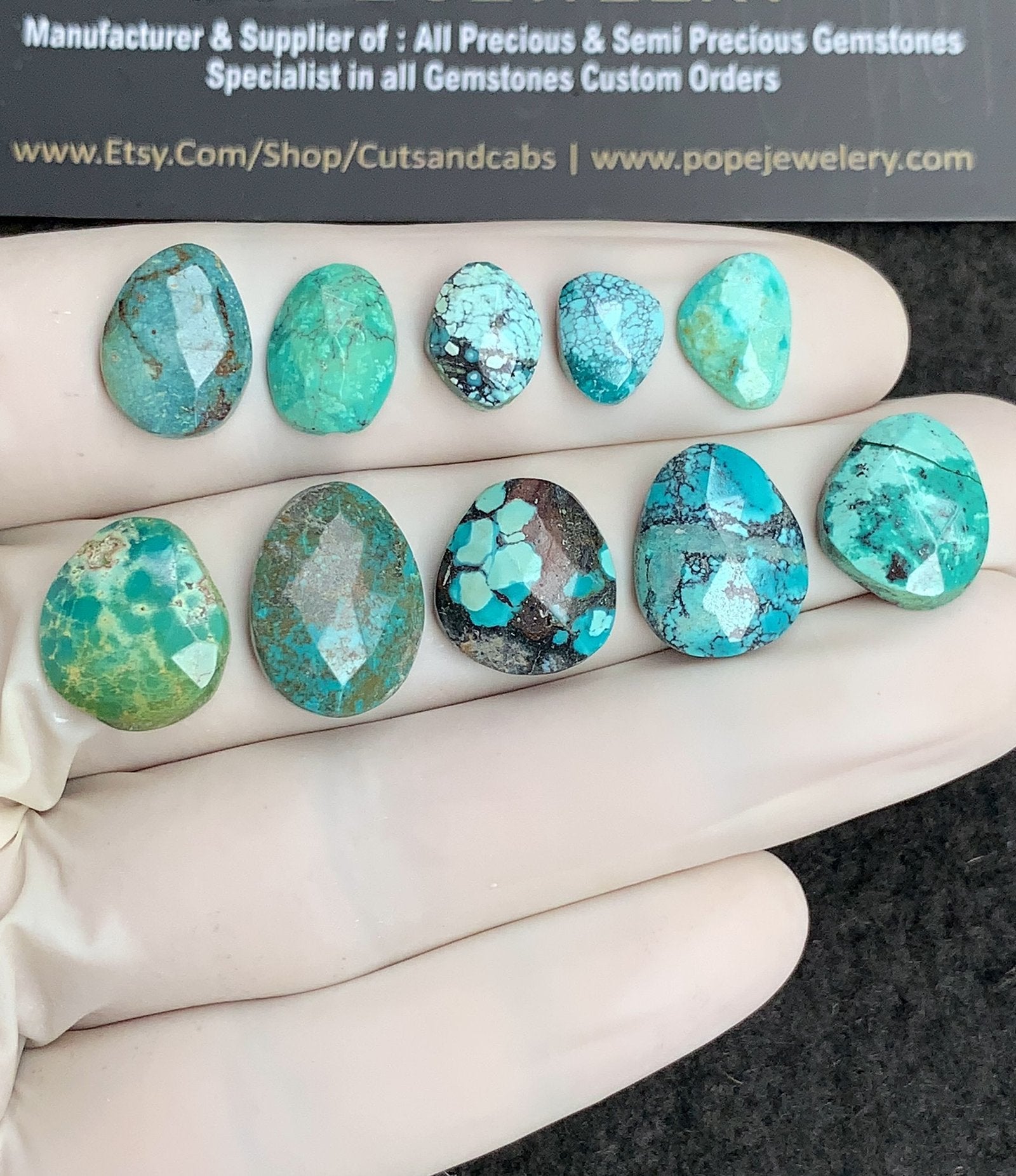 Natural Tibetan Turquoise Gemstone Rose Cut Fancy Shape Cabochon High Quality Loose Gemstones For Jewelry Making 9-16 MM Size 10 Pcs V2922