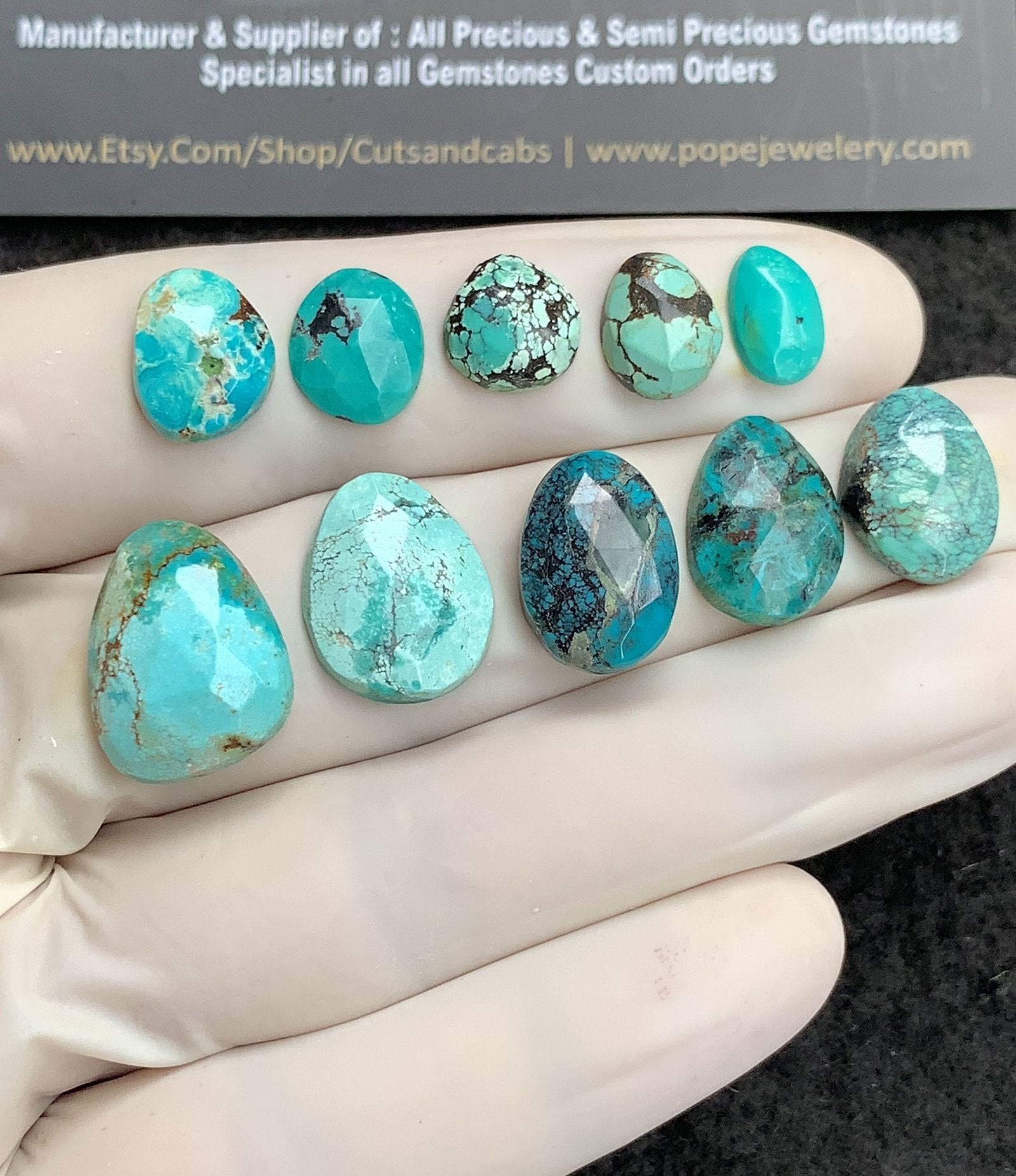 Natural Tibetan Turquoise Gemstone Rose Cut Fancy Shape Cabochon High Quality Loose Gemstones For Jewelry Making 9-17 MM Size 10 Pcs V2923