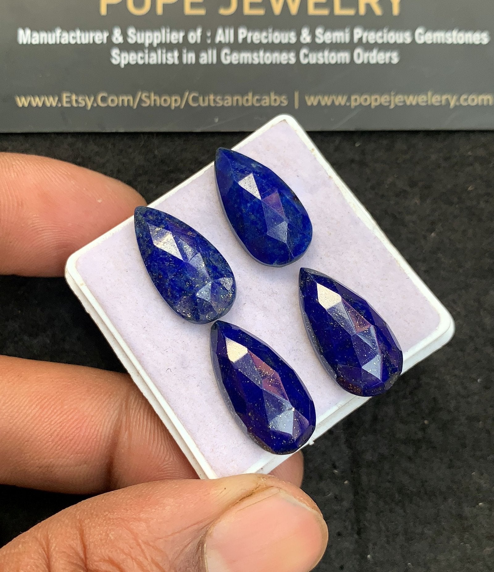 Natural Lapis Lazuli Gemstone Rose Cut Pear Shape Cabochon High Quality Loose Gemstones For Jewelry Making 20x10 MM Size 4 Pcs V4621
