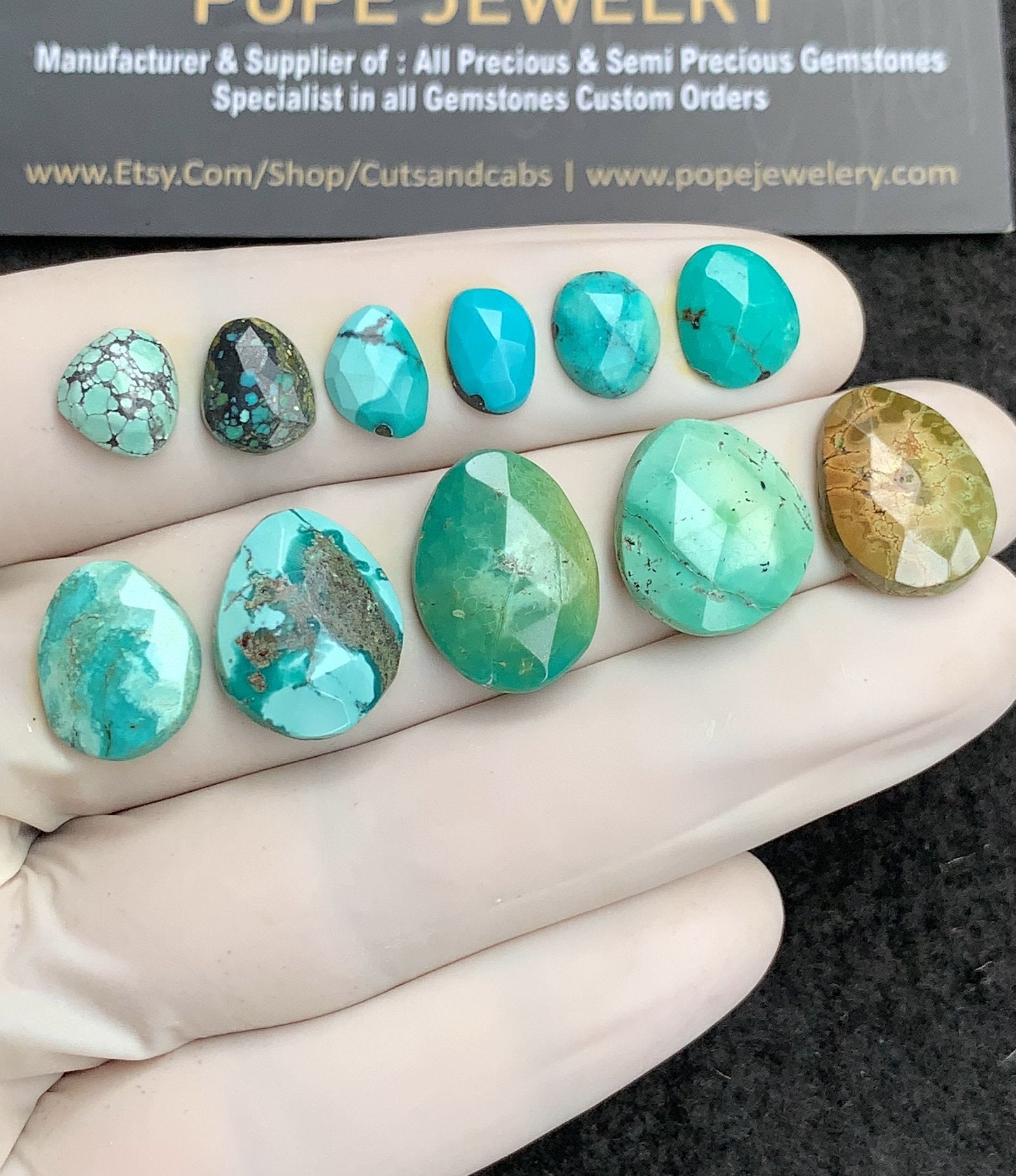 Natural Tibetan Turquoise Gemstone Rose Cut Fancy Shape Cabochon High Quality Loose Gemstones For Jewelry Making 9-17 MM Size 11 Pcs V2925
