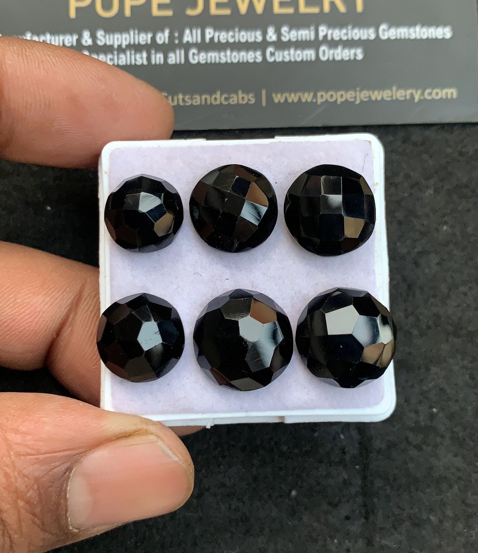 Natural Black Spinel Gemstone Checker Cut Round Shape Cabochon High Quality Loose Gemstones For Jewelry Making 11-14 MM Size 6 Pcs V4631