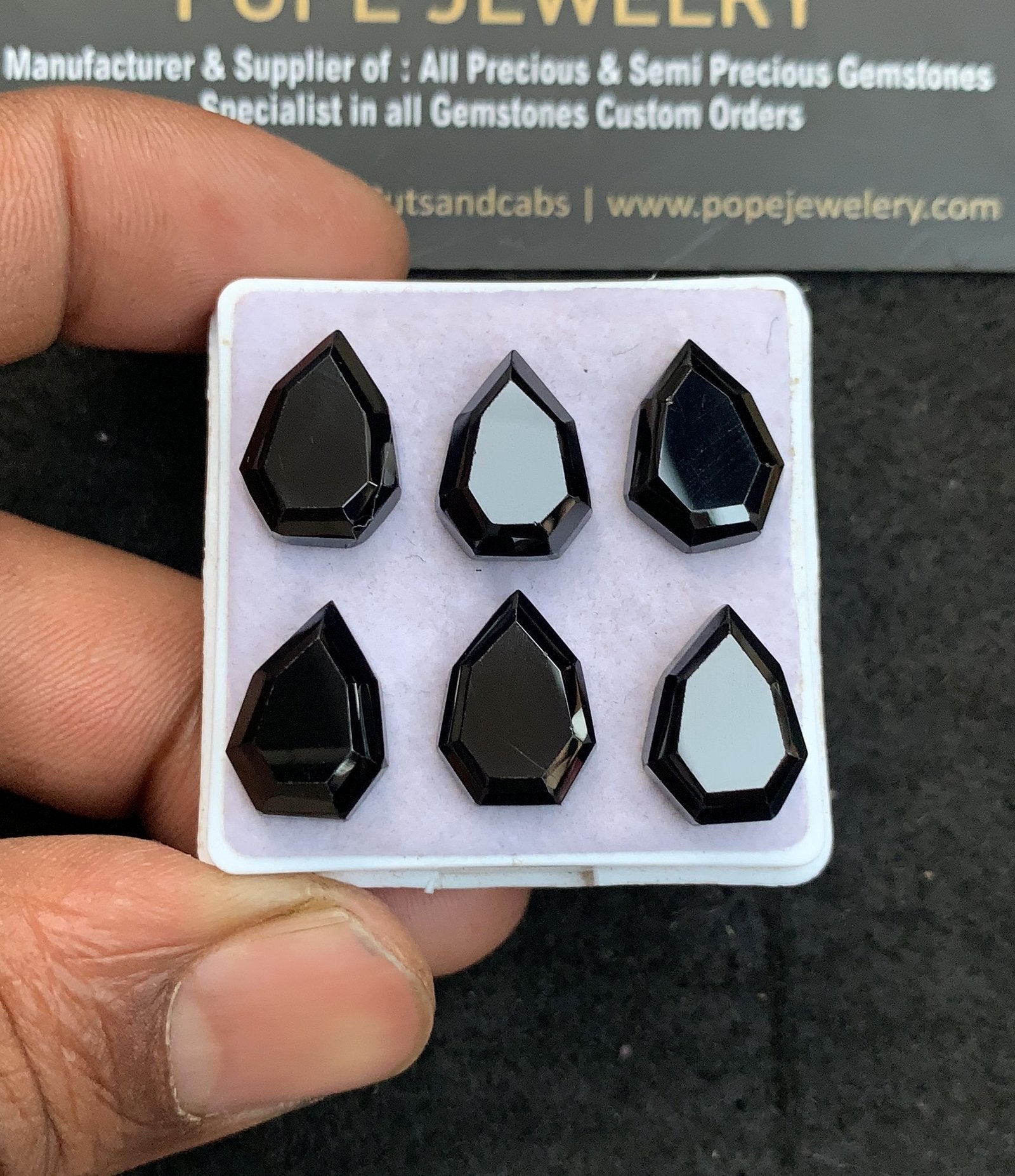 Natural Black Spinel Gemstone Step Cut Pear Shape Cabochon High Quality Loose Gemstones For Jewelry Making 14x10 MM Size 6 Pcs V4632