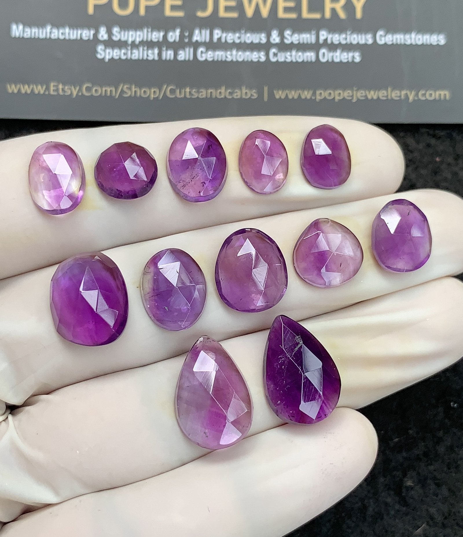 Natural Amethyst Gemstone Rose Cut Mix Shape Cabochon High Quality Loose Gemstones For Jewelry Making 9-16 MM Size 12 Pc V2937